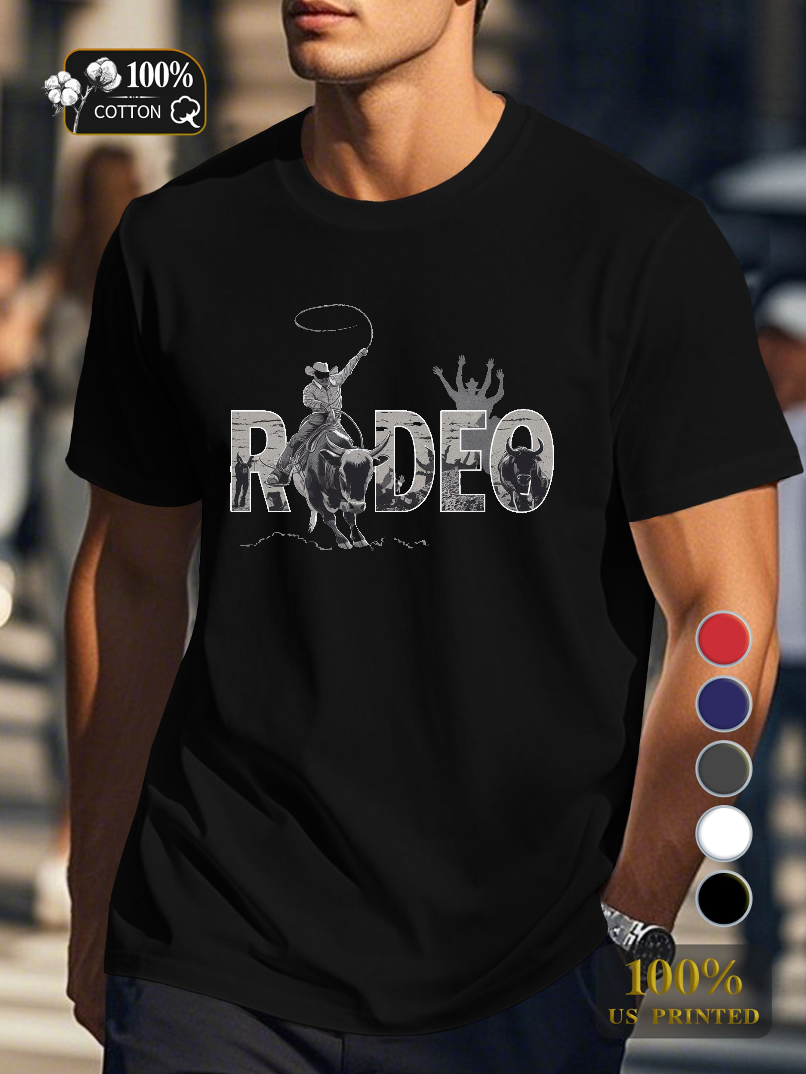RODEO with detailed scenes Men's pure cotton Tshirt Comfort Fit