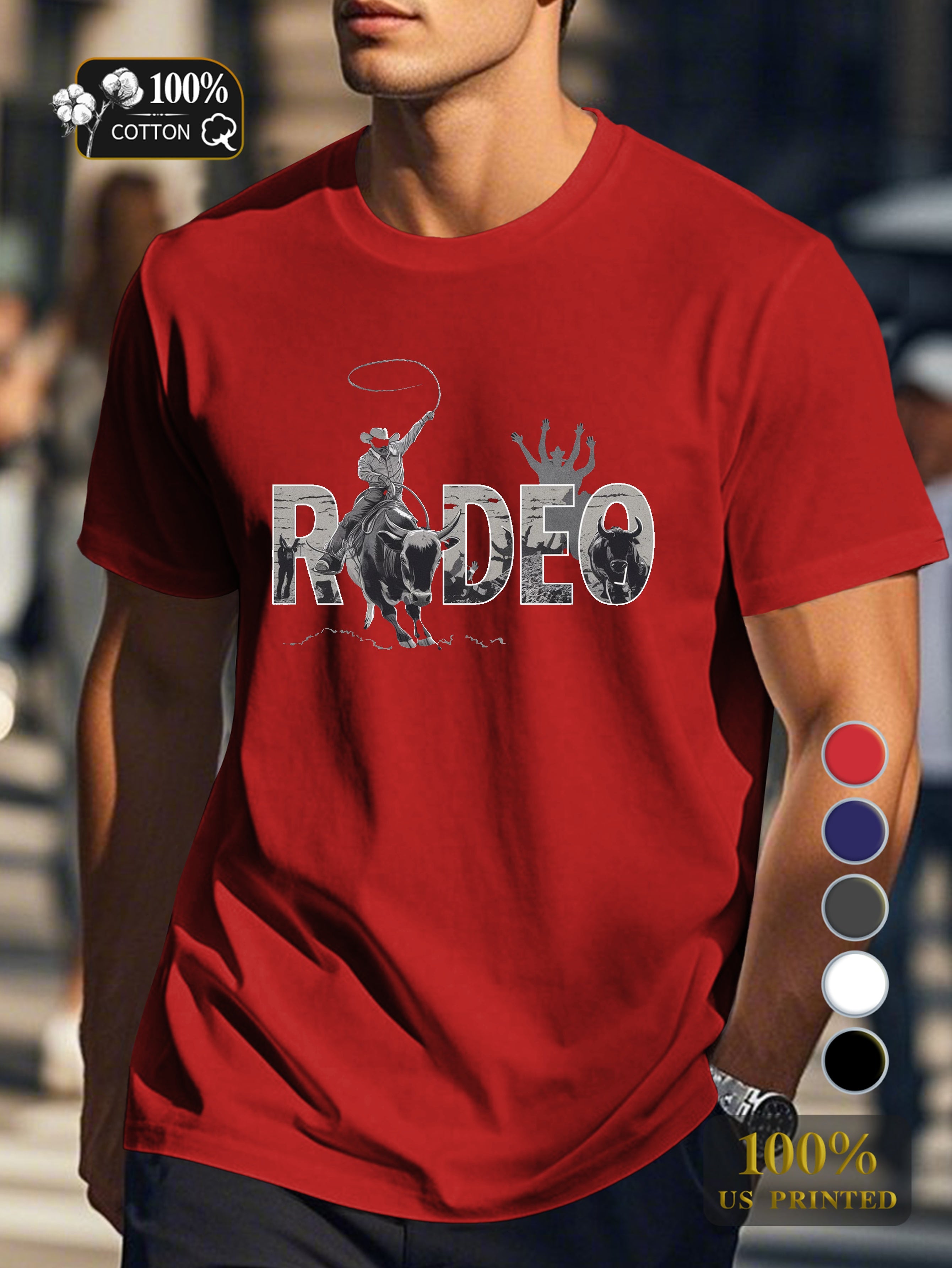RODEO with detailed scenes Men's pure cotton Tshirt Comfort Fit