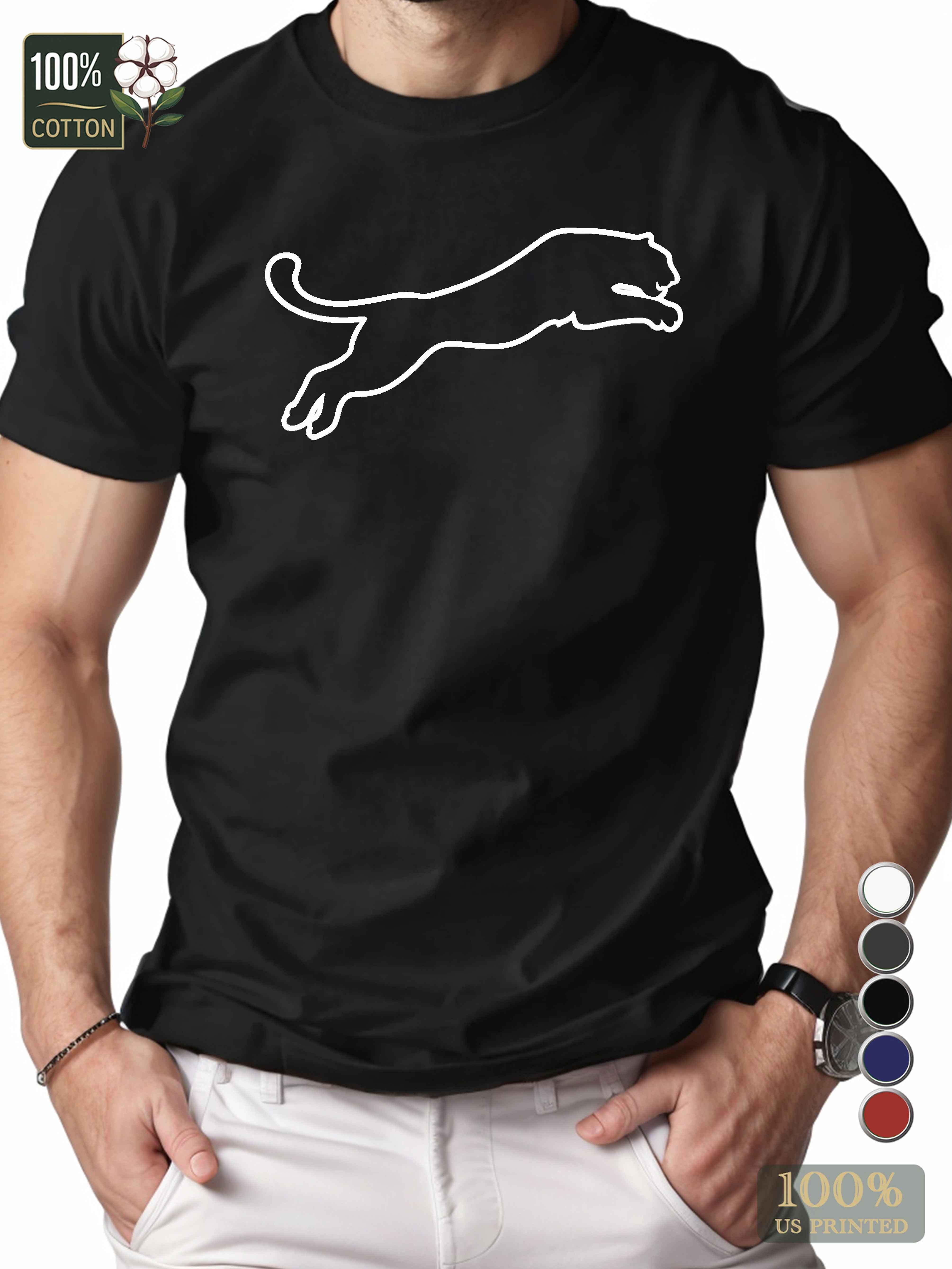 silhouette of a leaping big cat Men's pure cotton Tshirt Comfort Fit