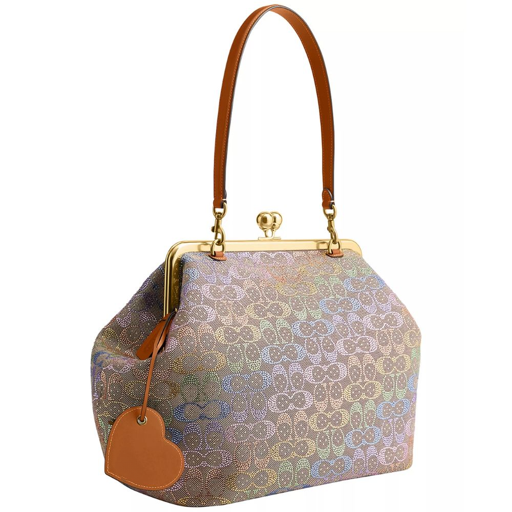 Kisslock Large Crystal Signature Jacquard Frame Bag