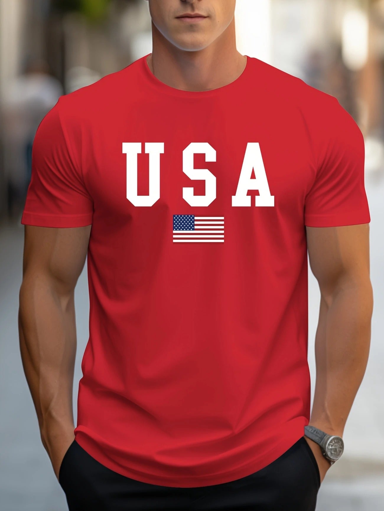 USA Print Men's Fashionable Summer T-shirt
