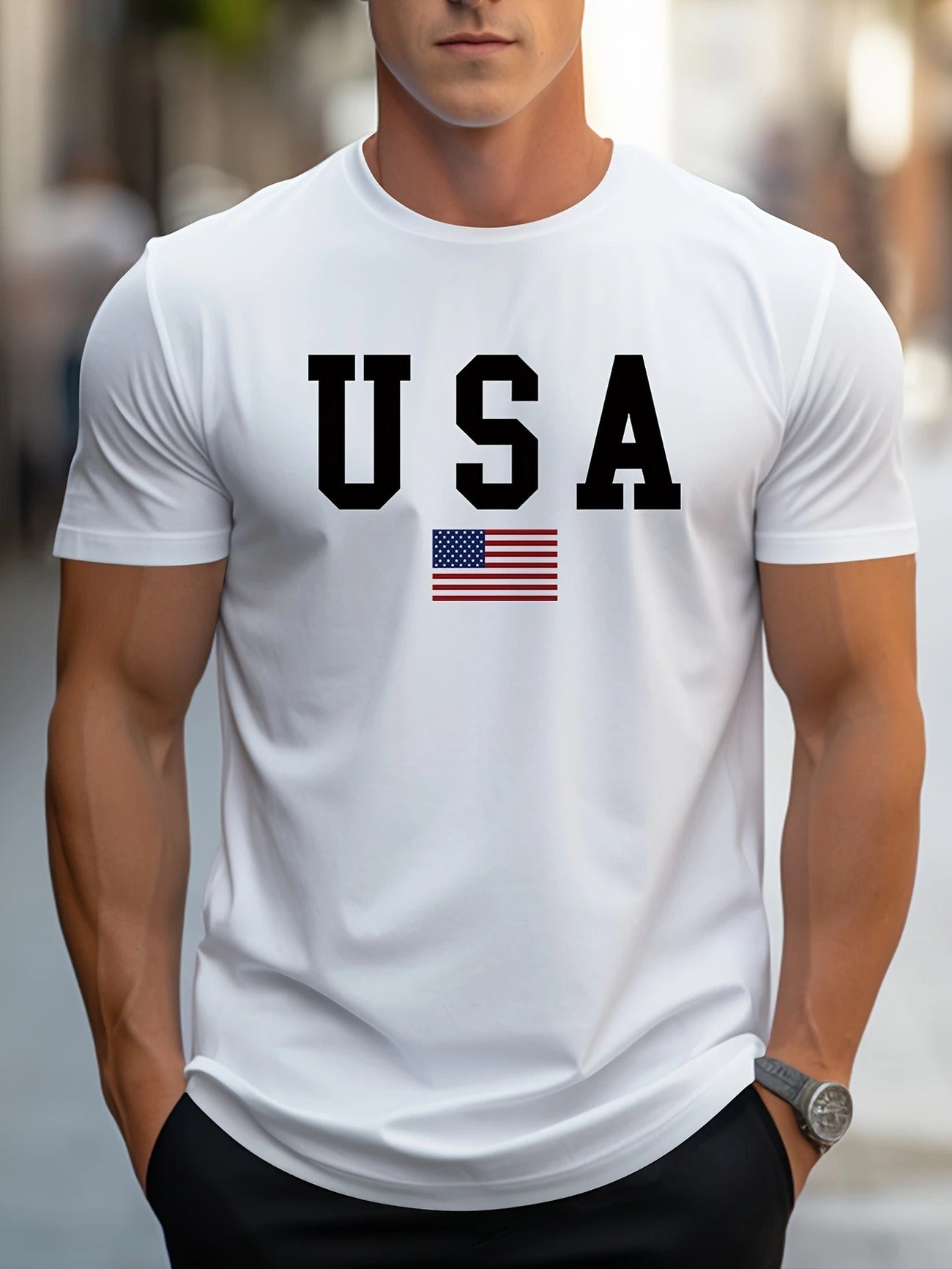USA Print Men's Fashionable Summer T-shirt
