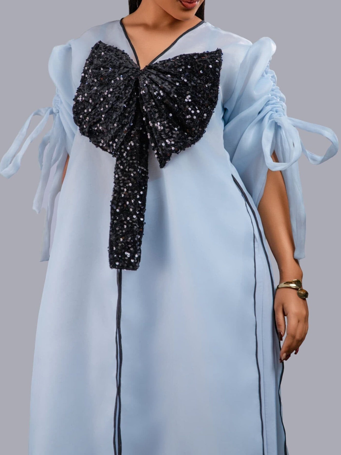 Black Bow Sequin And Wide Leg Pant Set