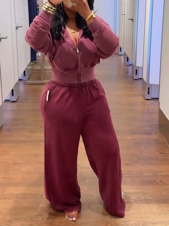 VintageSoft Full-Zip Wedge Hoodie Two Pieces Set