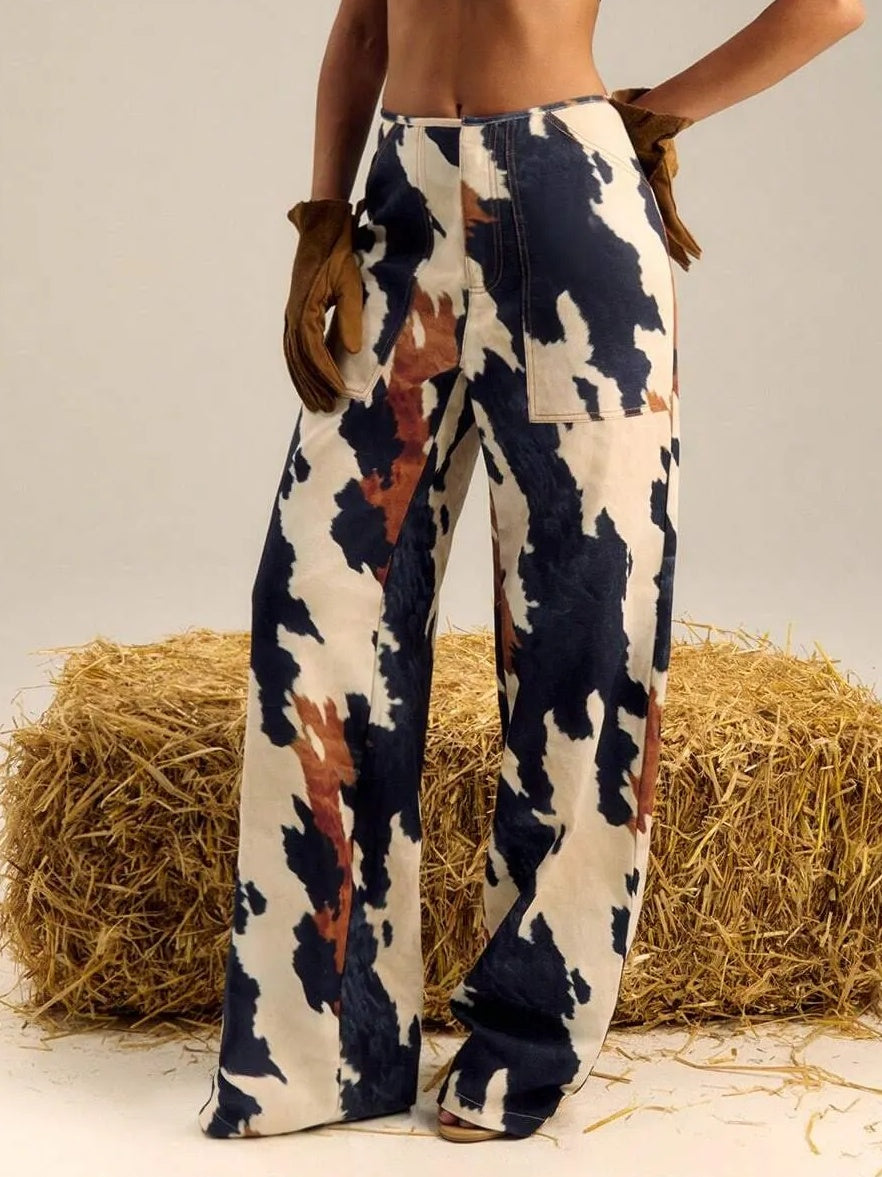 Multi Colour Print Straight Leg Pants