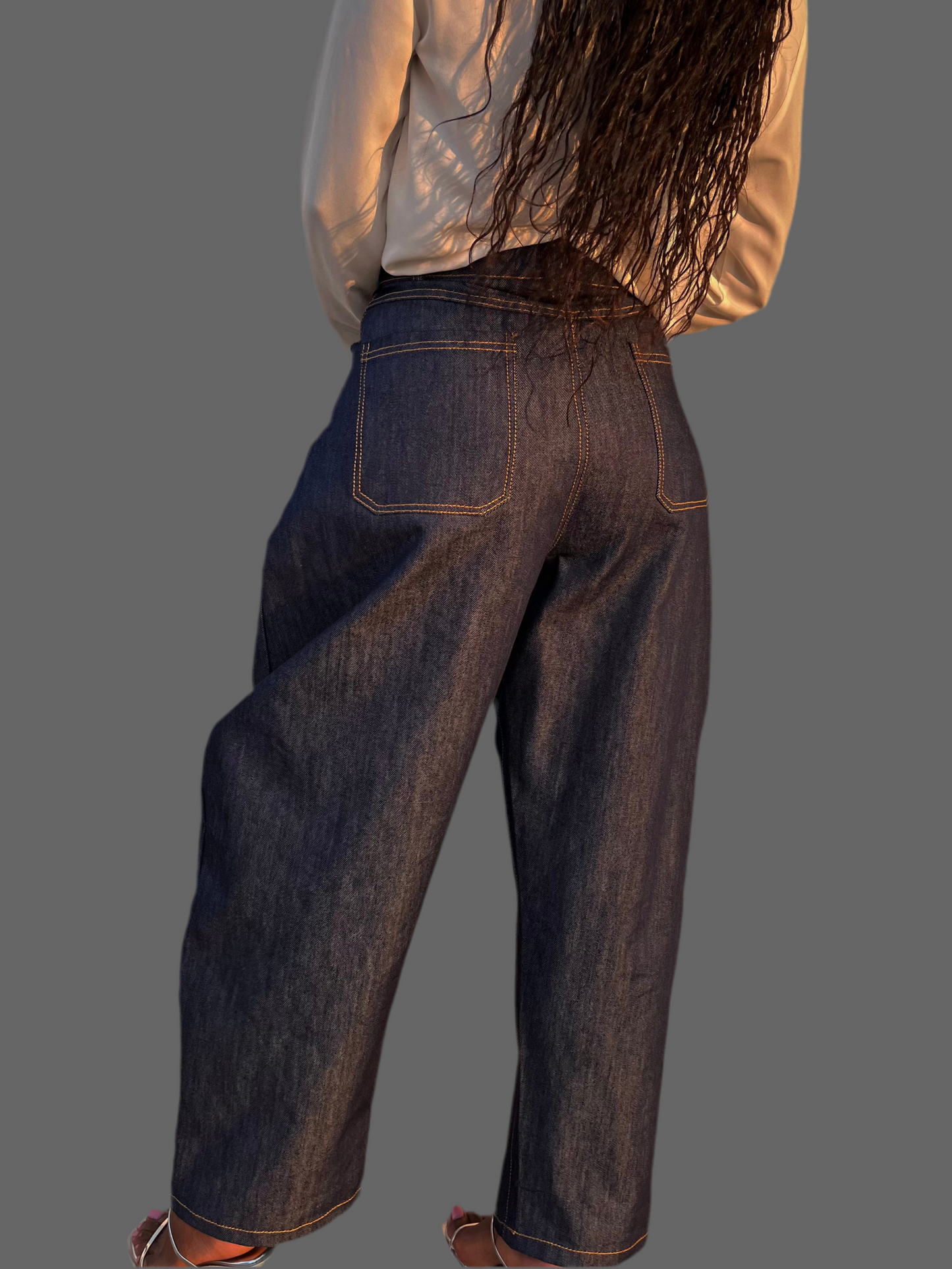 Denim Mid Rise Raw Hem Pocket Jeans