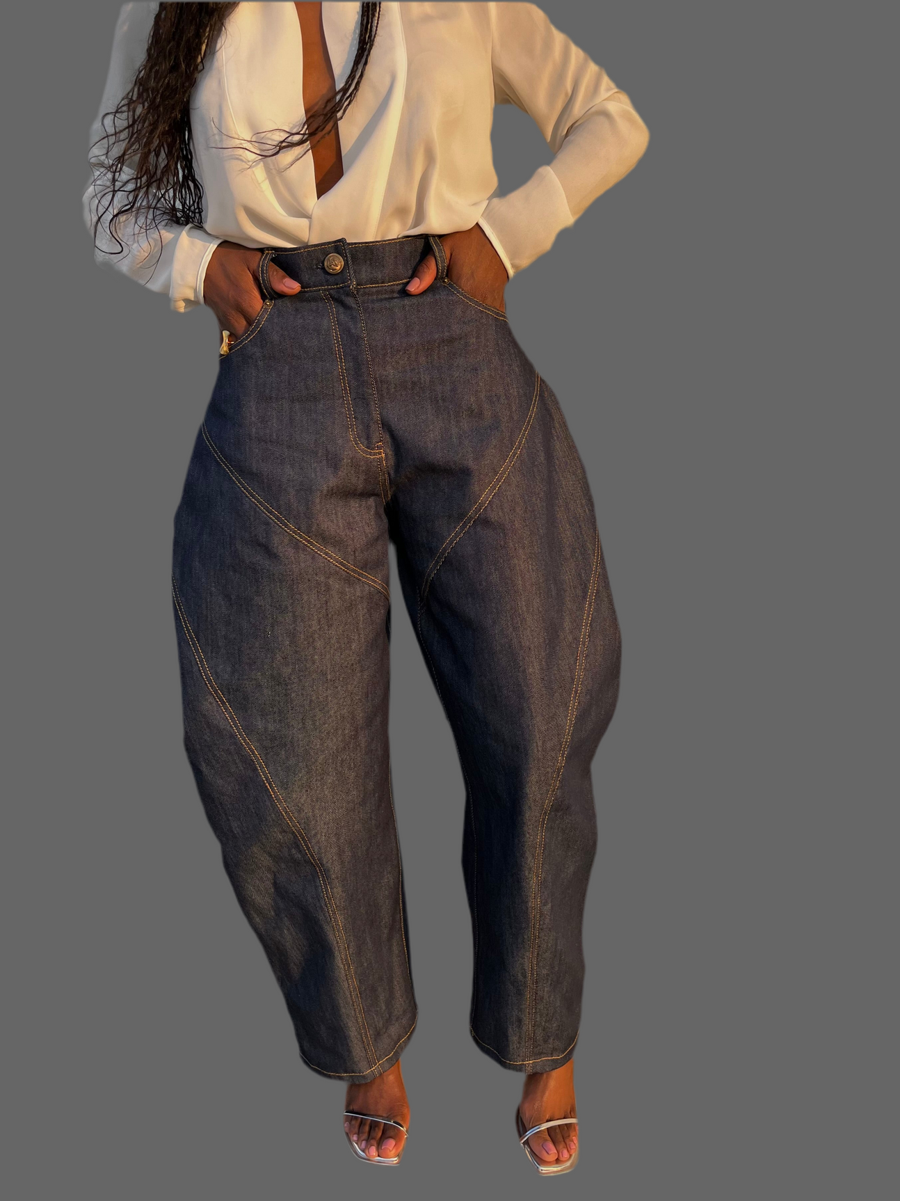 Denim Mid Rise Raw Hem Pocket Jeans