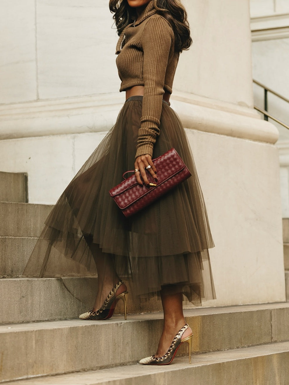 Skinny Knitted Cardigan + Elasticated-waistband Tulle Skirt