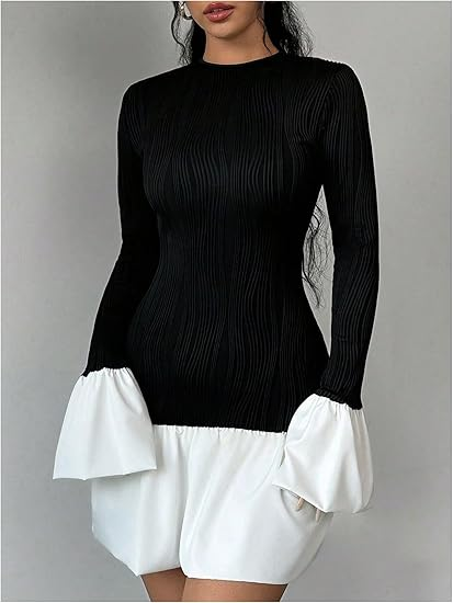 Women's Color Block Ruffle Bubble Dress