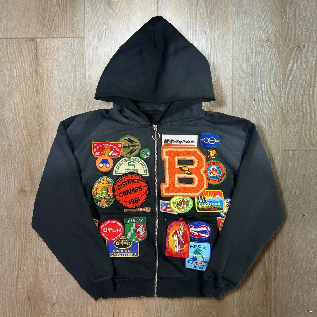 Casual Preppy Style Badge Zip-up Hoodie