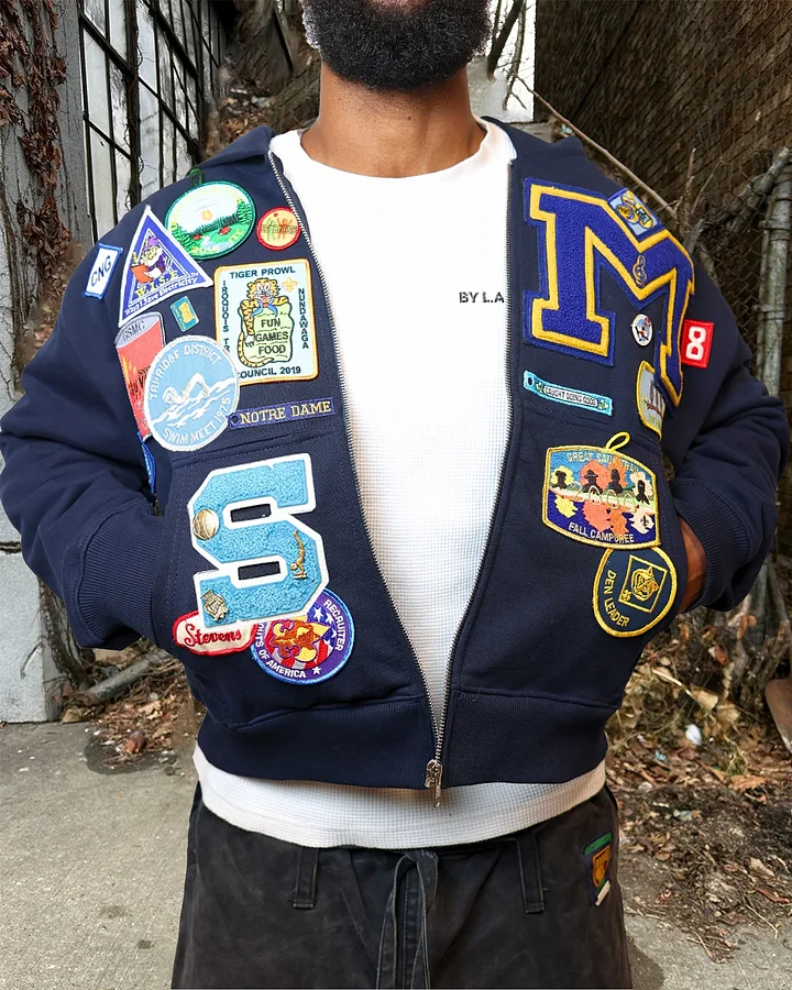 Casual Preppy Style Badge Zip-up Hoodie