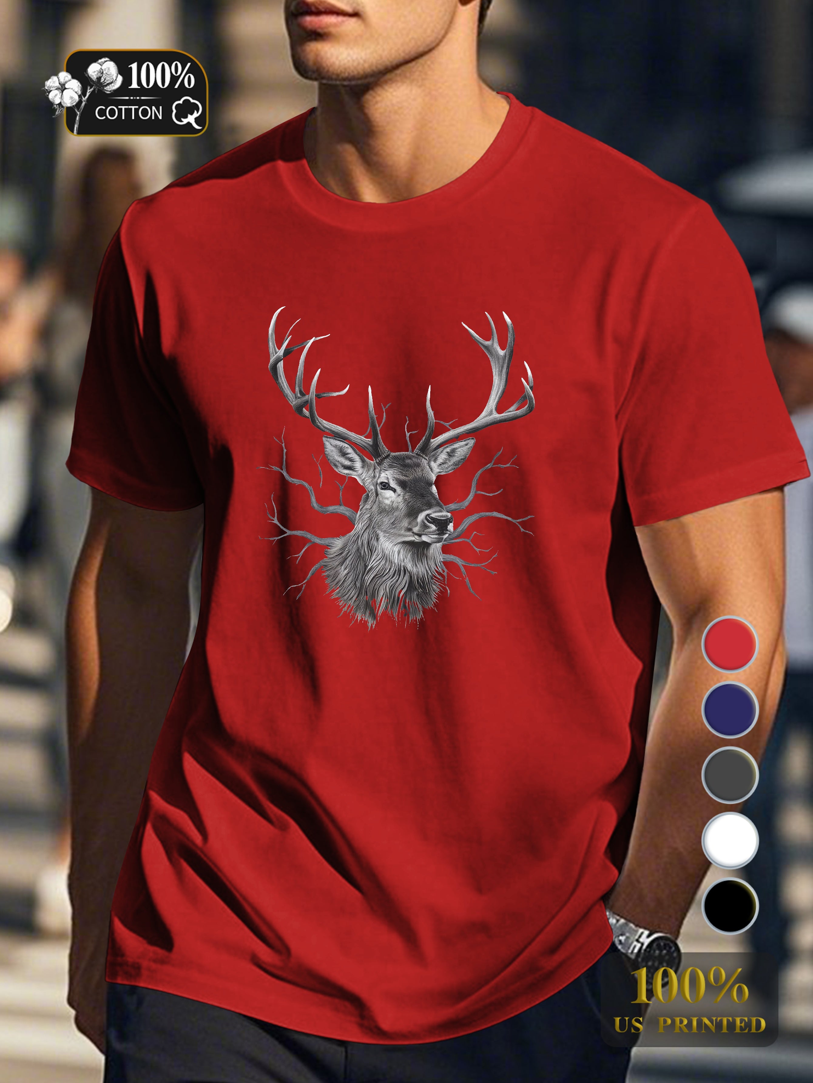 majestic stag with detailed antlers Men's pure cotton Tshirt Comfort Fit