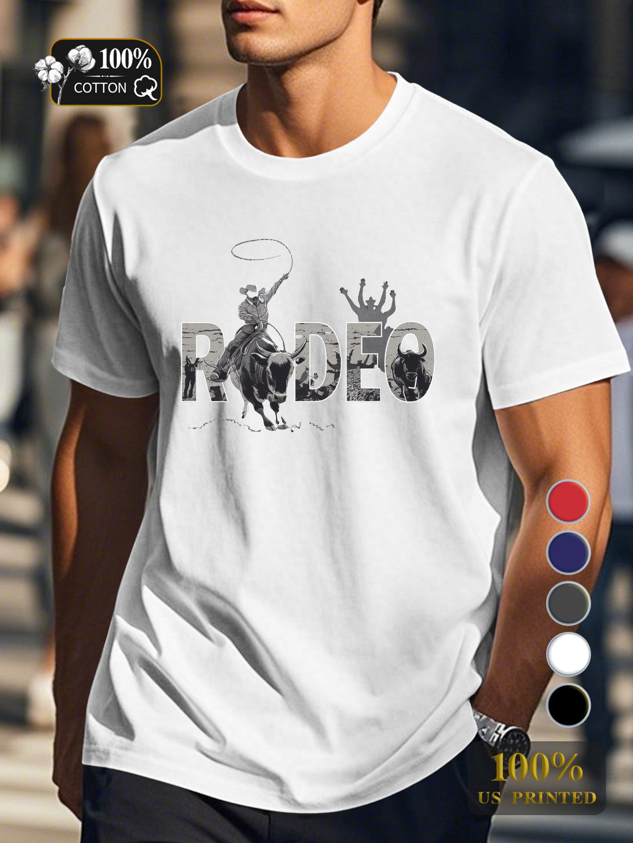 RODEO with detailed scenes Men's pure cotton Tshirt Comfort Fit