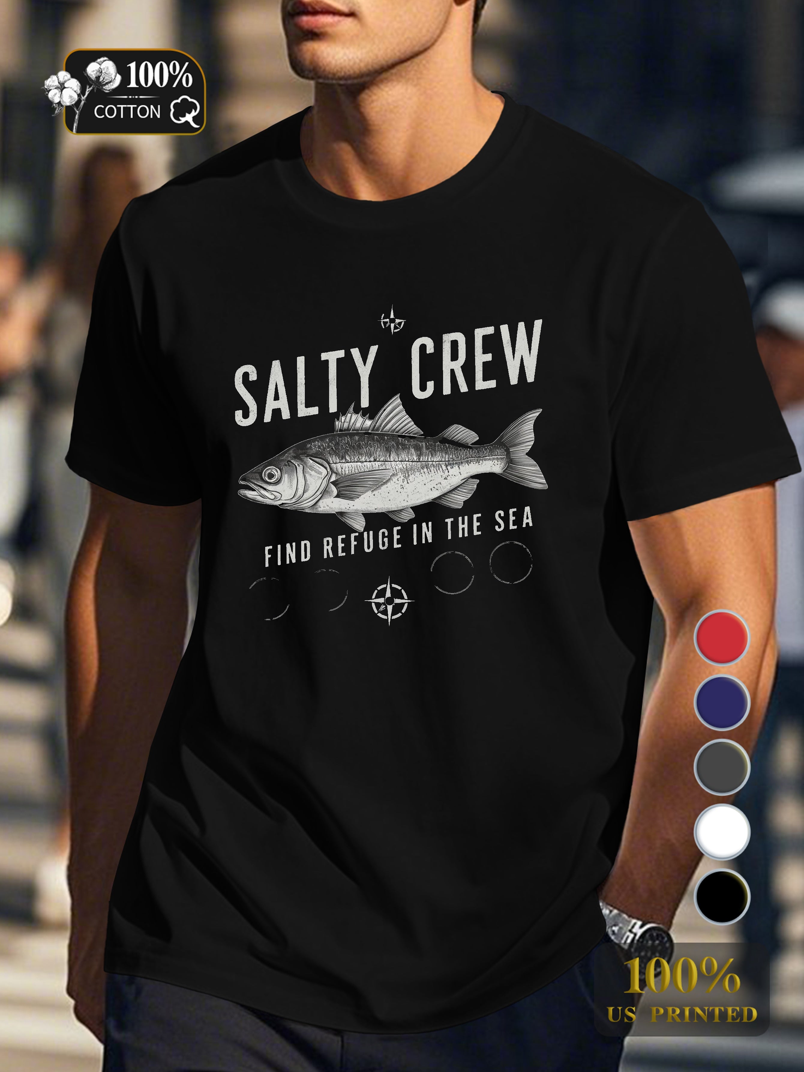 SALTY CREW with fish Men's pure cotton Tshirt Comfort Fit