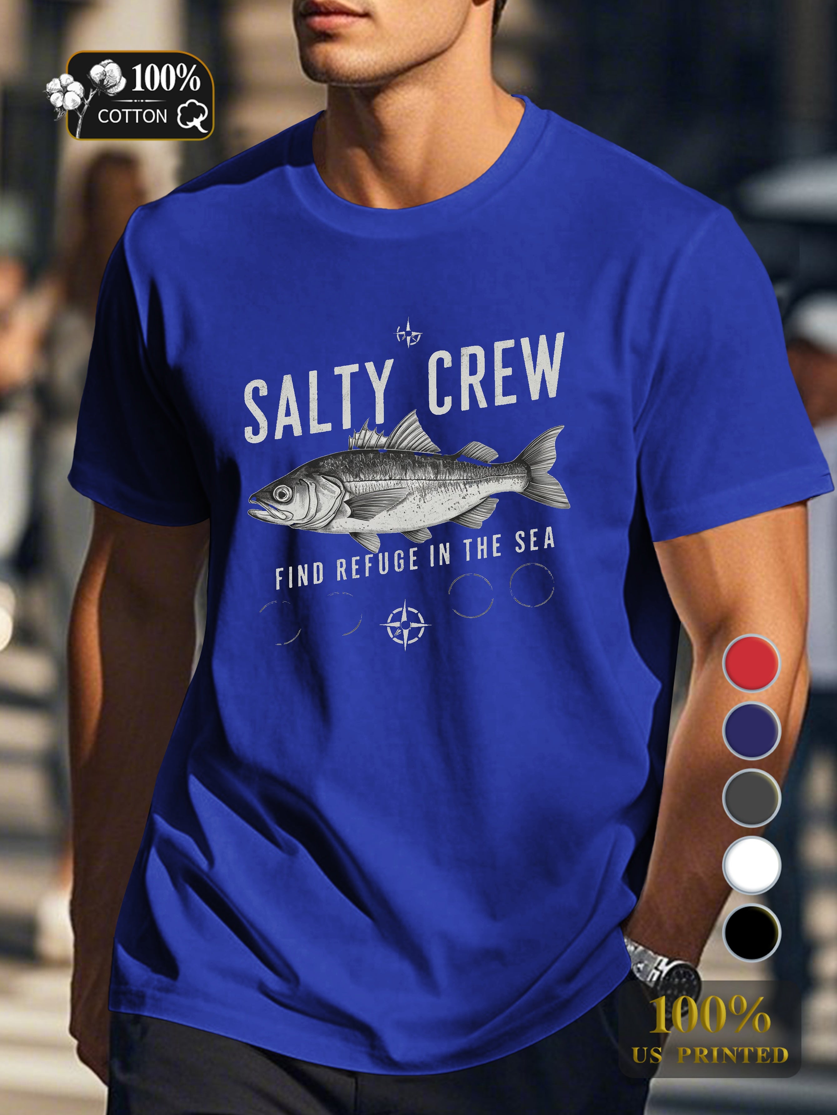 SALTY CREW with fish Men's pure cotton Tshirt Comfort Fit