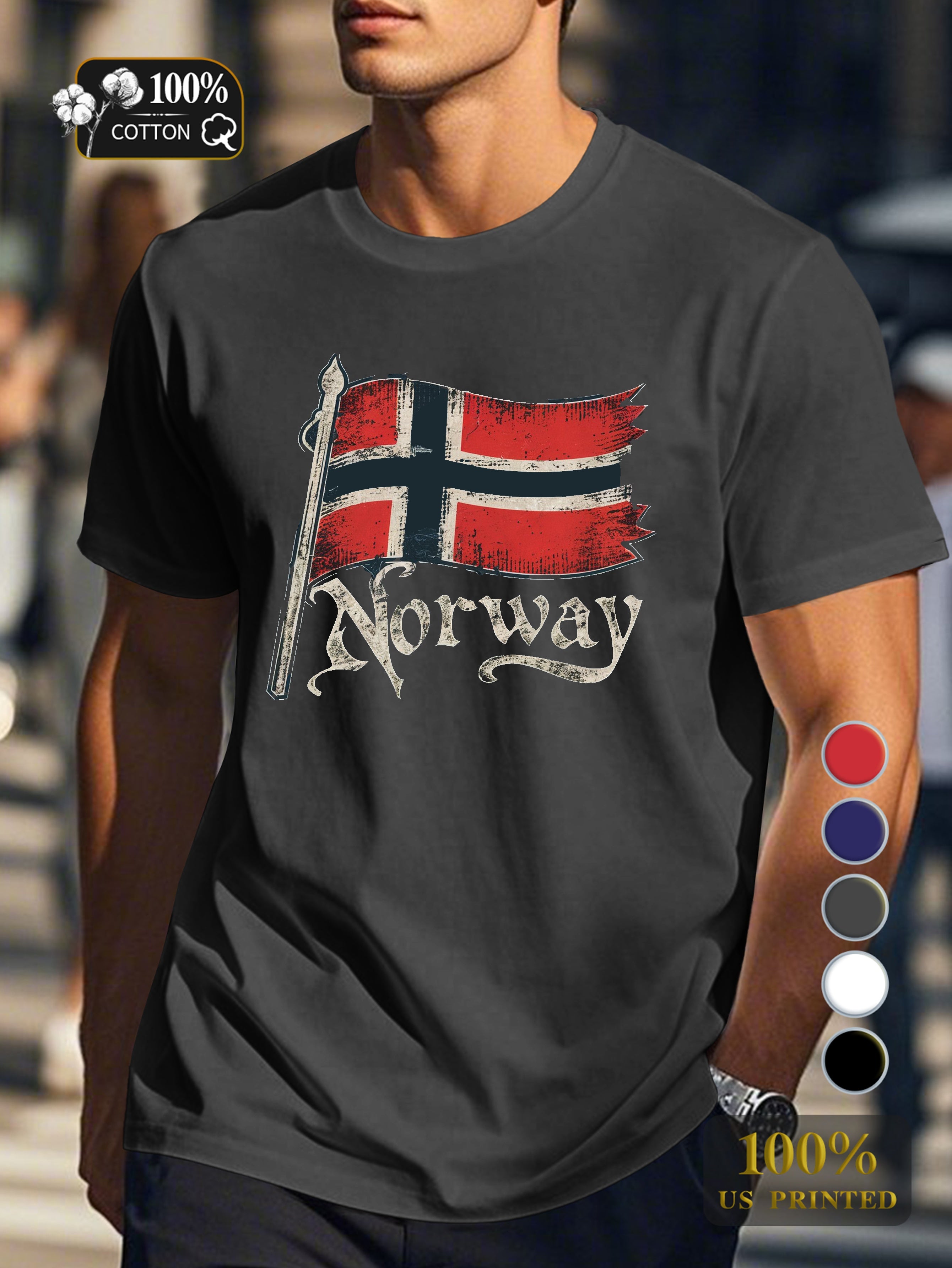 vintage Norwegian flag Men's pure cotton Tshirt Comfort Fit