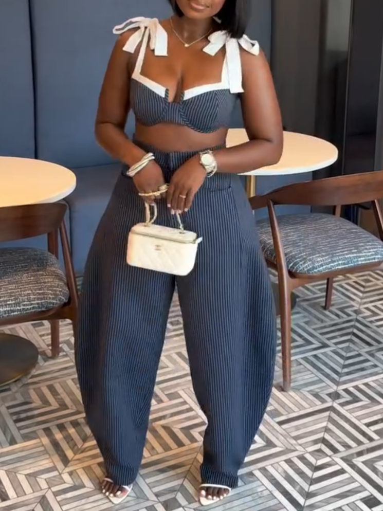 Pinstripe Poise Top and Pants 2-Piece Set