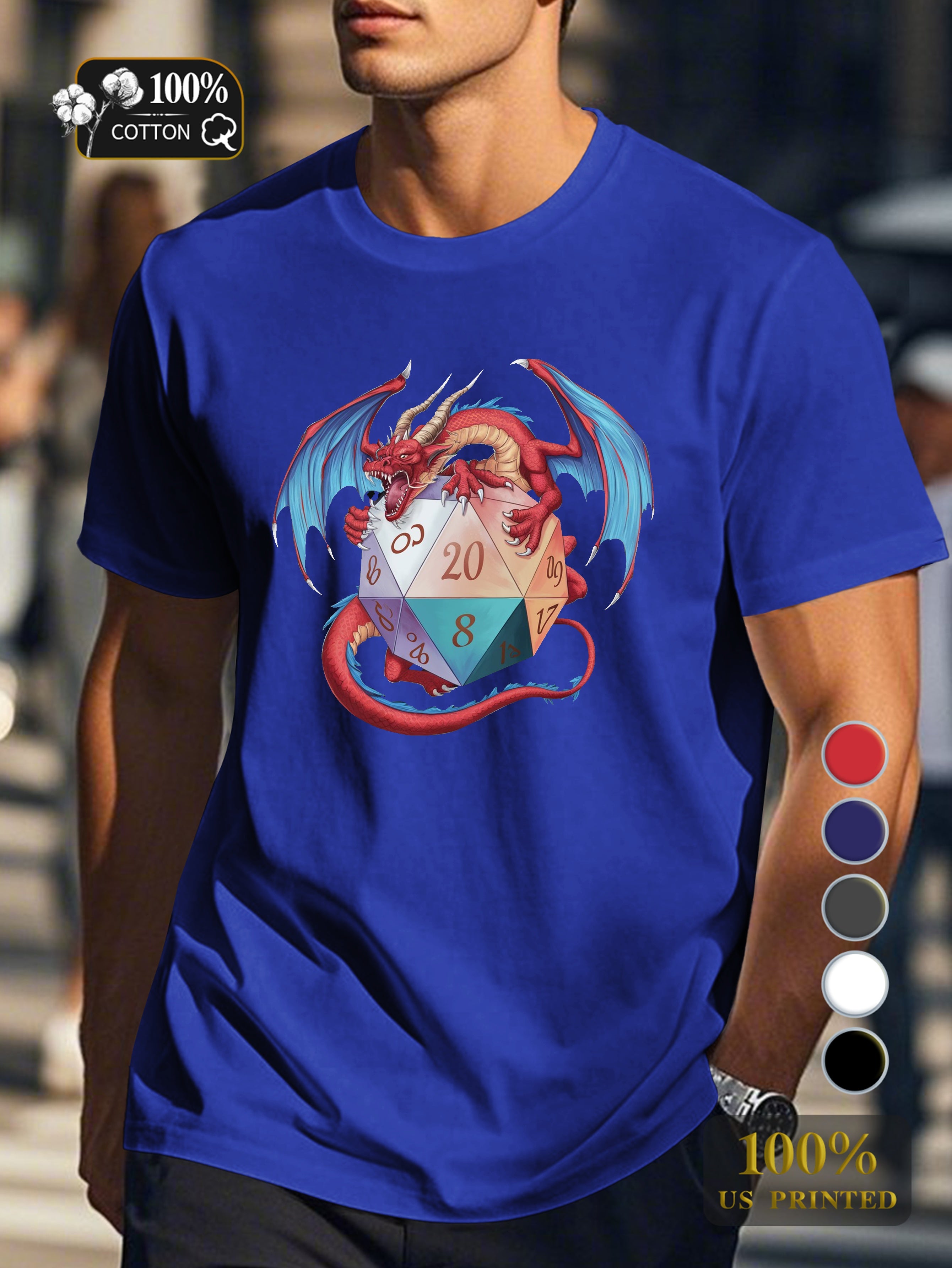 Red dragon with d20 Men's pure cotton Tshirt Comfort Fit