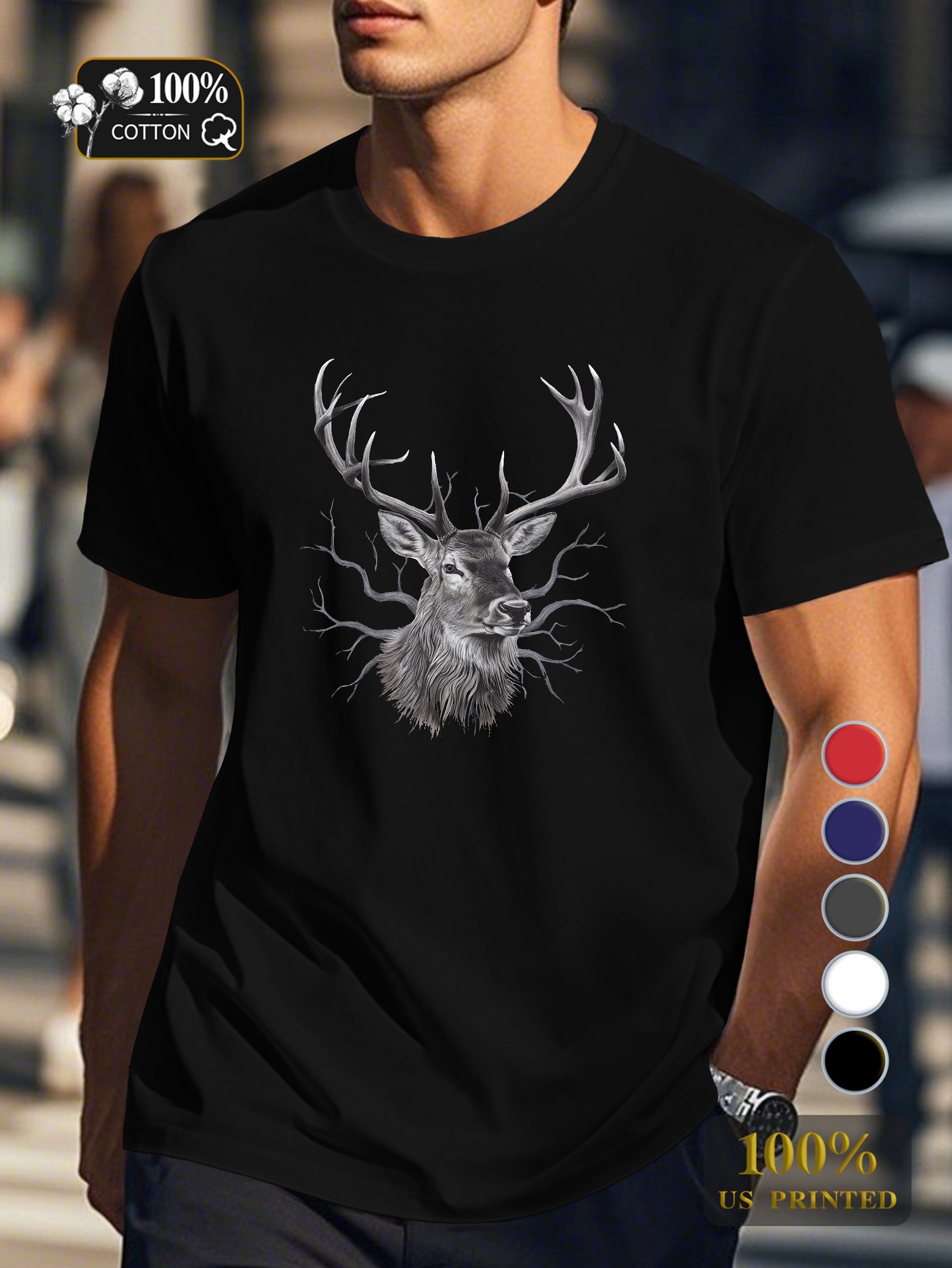majestic stag with detailed antlers Men's pure cotton Tshirt Comfort Fit