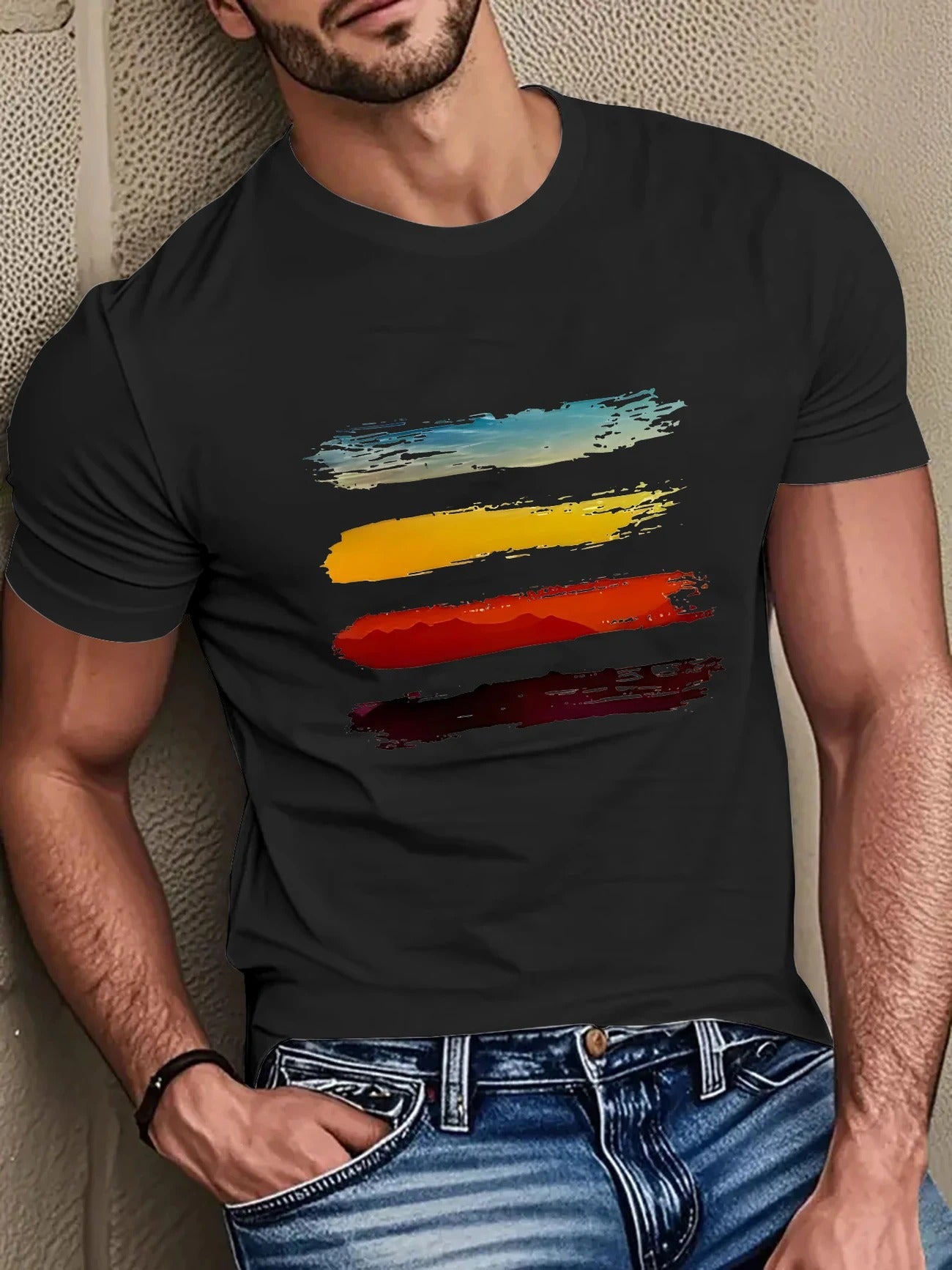 Rainbow Lines Men's pure cotton Tshirt Comfort Fit