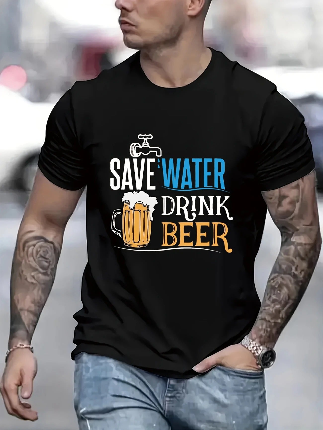 Save Water Drink Beer Men's pure cotton Tshirt Comfort Fit