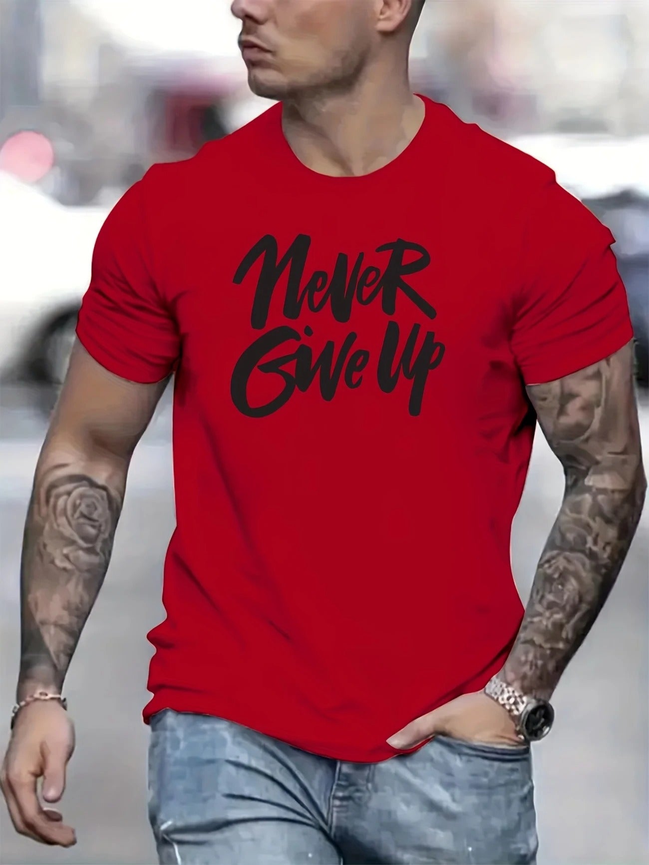 Never Give Up Men's pure cotton Tshirt Comfort Fit