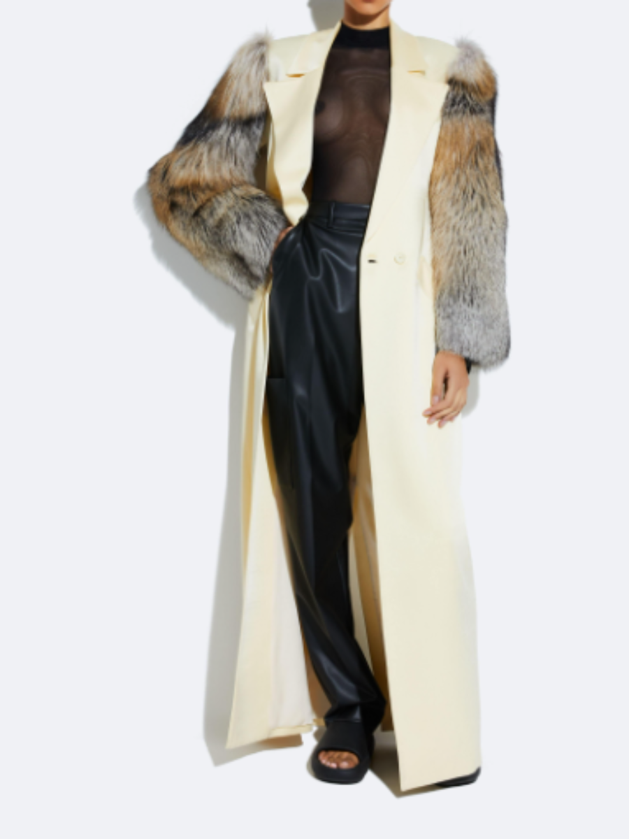 Plush-Sleeve Leather Coat