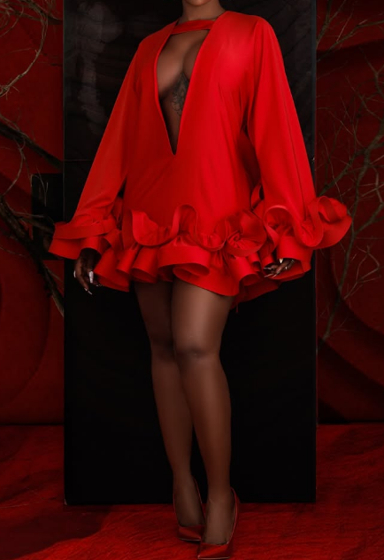 Chili Red Deep V-neckline Dress