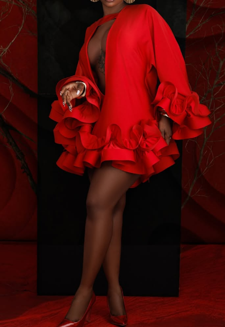 Chili Red Deep V-neckline Dress