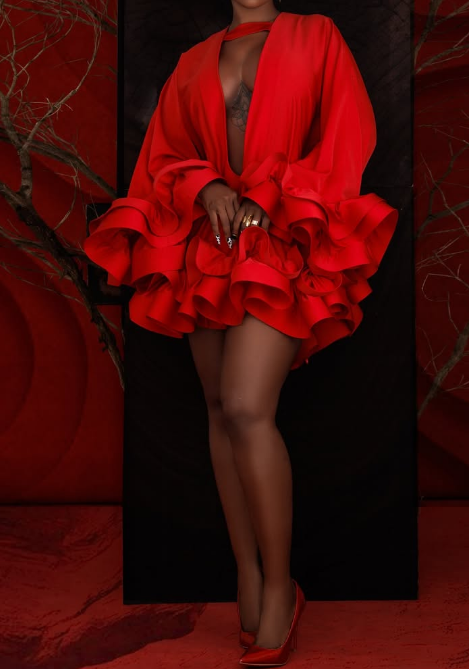 Chili Red Deep V-neckline Dress