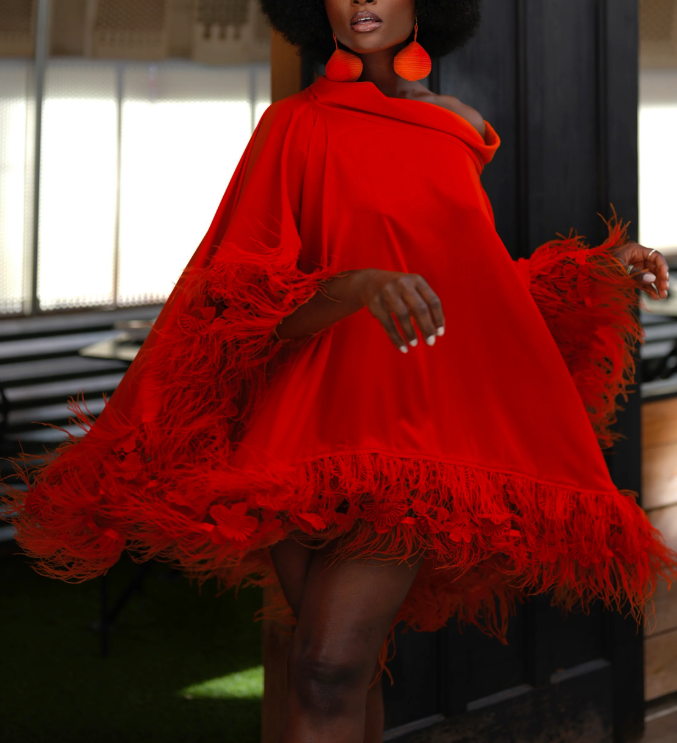 Open-shoulder Cascading Floral Dress