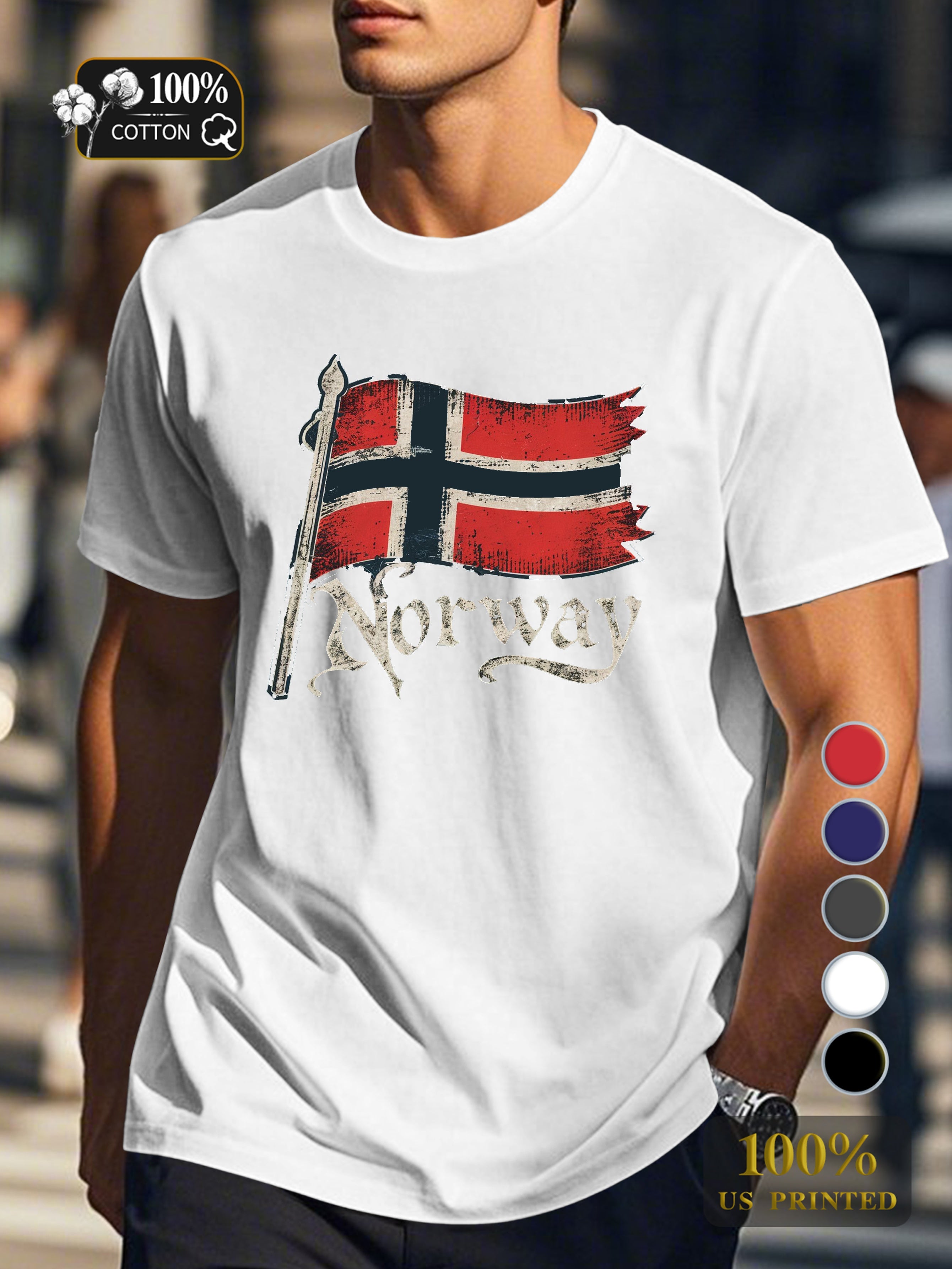 vintage Norwegian flag Men's pure cotton Tshirt Comfort Fit