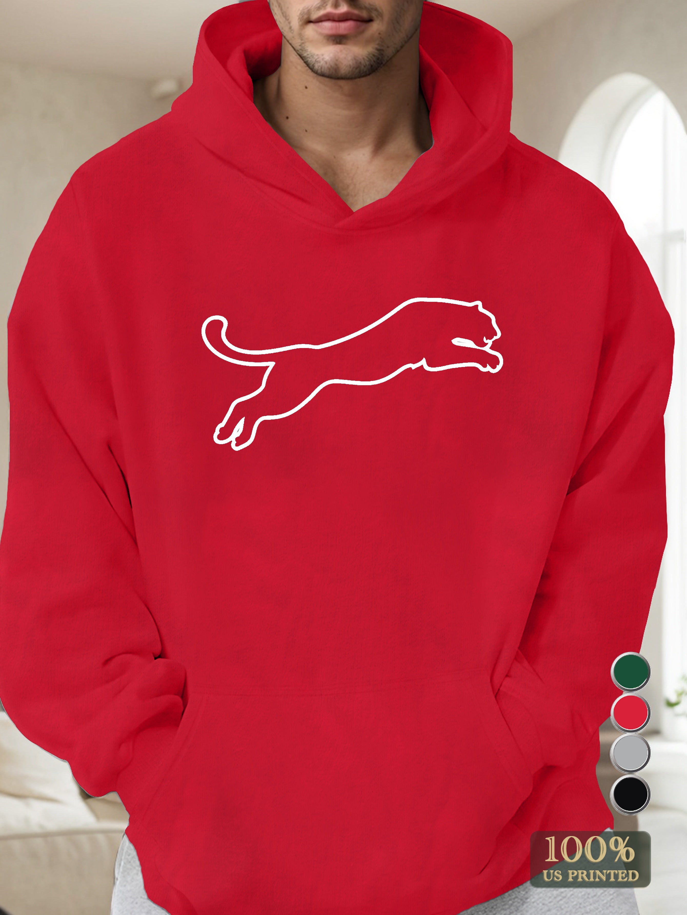 silhouette of a leaping big cat Men's hooded sweatshirt