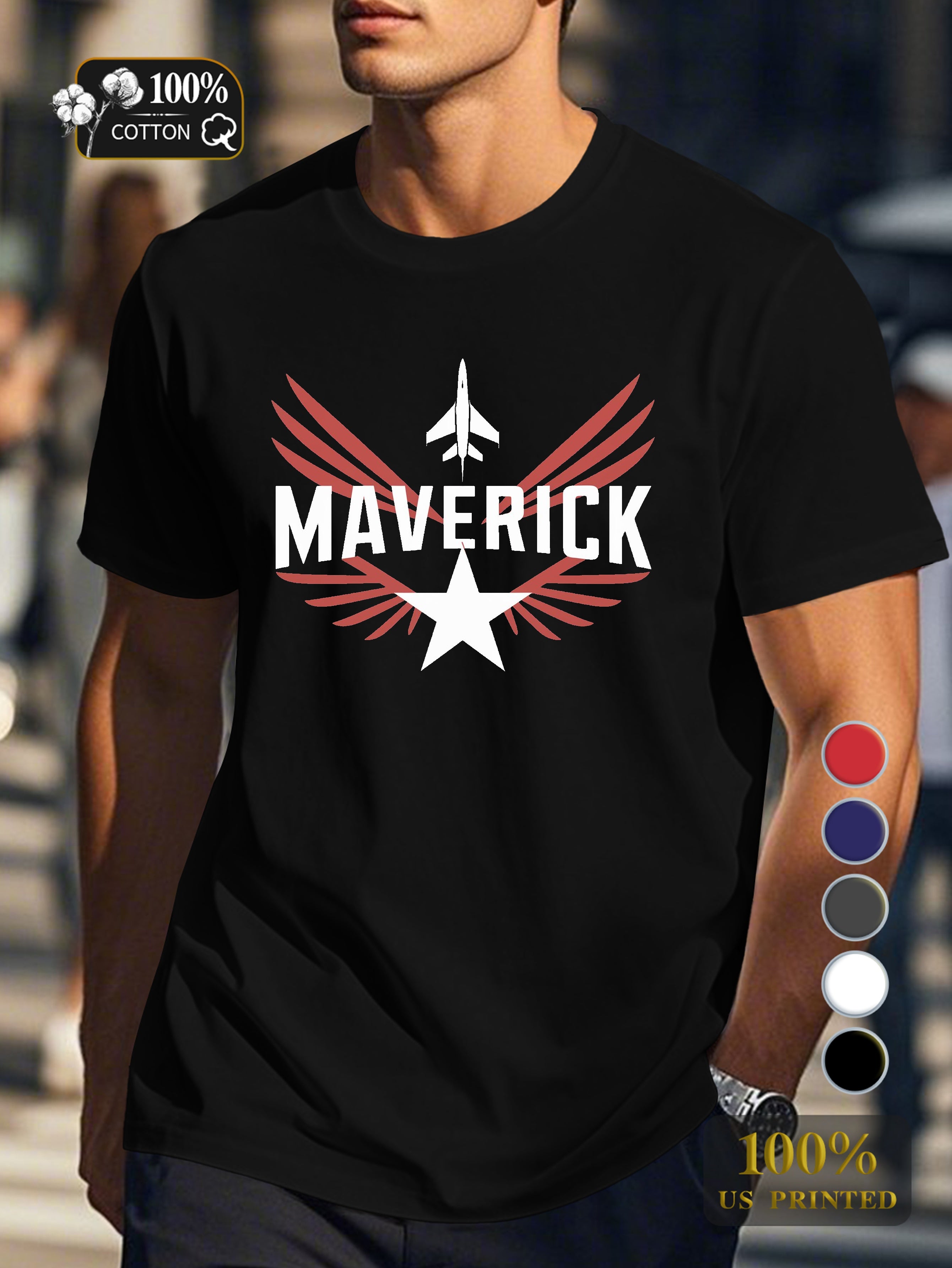 MAVERICK with jet fighter Men's pure cotton Tshirt Comfort Fit