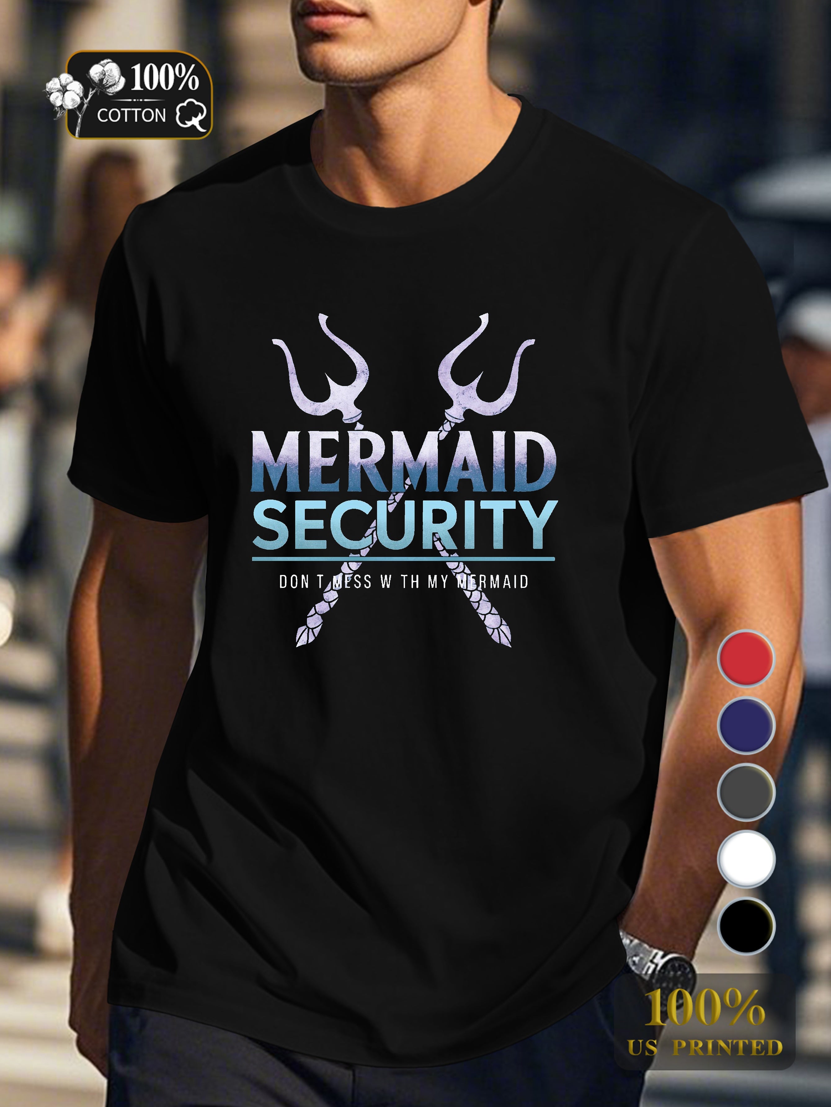 MERMAID SECURITY with tridents Men's pure cotton Tshirt Comfort Fit