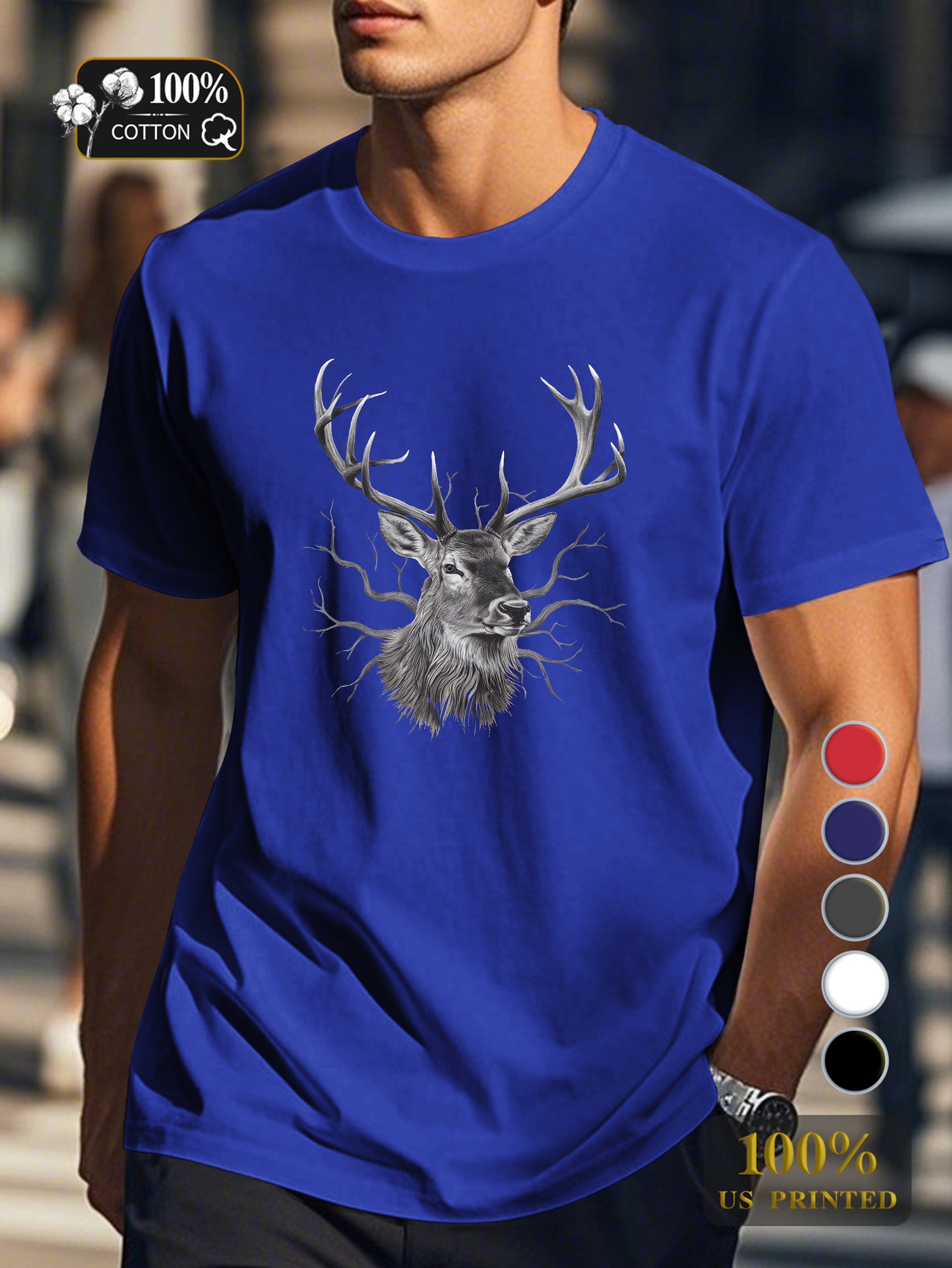 majestic stag with detailed antlers Men's pure cotton Tshirt Comfort Fit