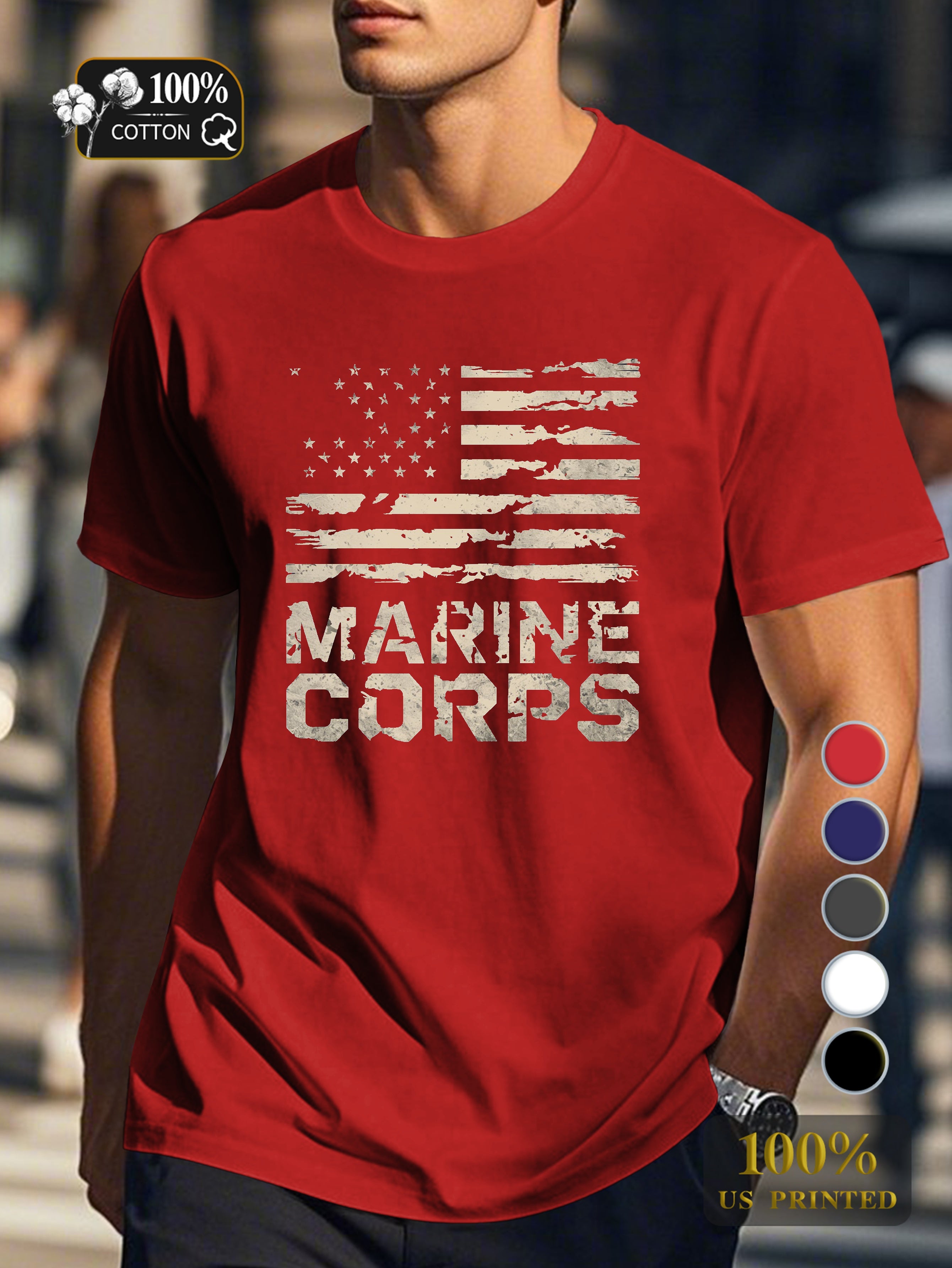 distressed United States flag Men's pure cotton Tshirt Comfort Fit