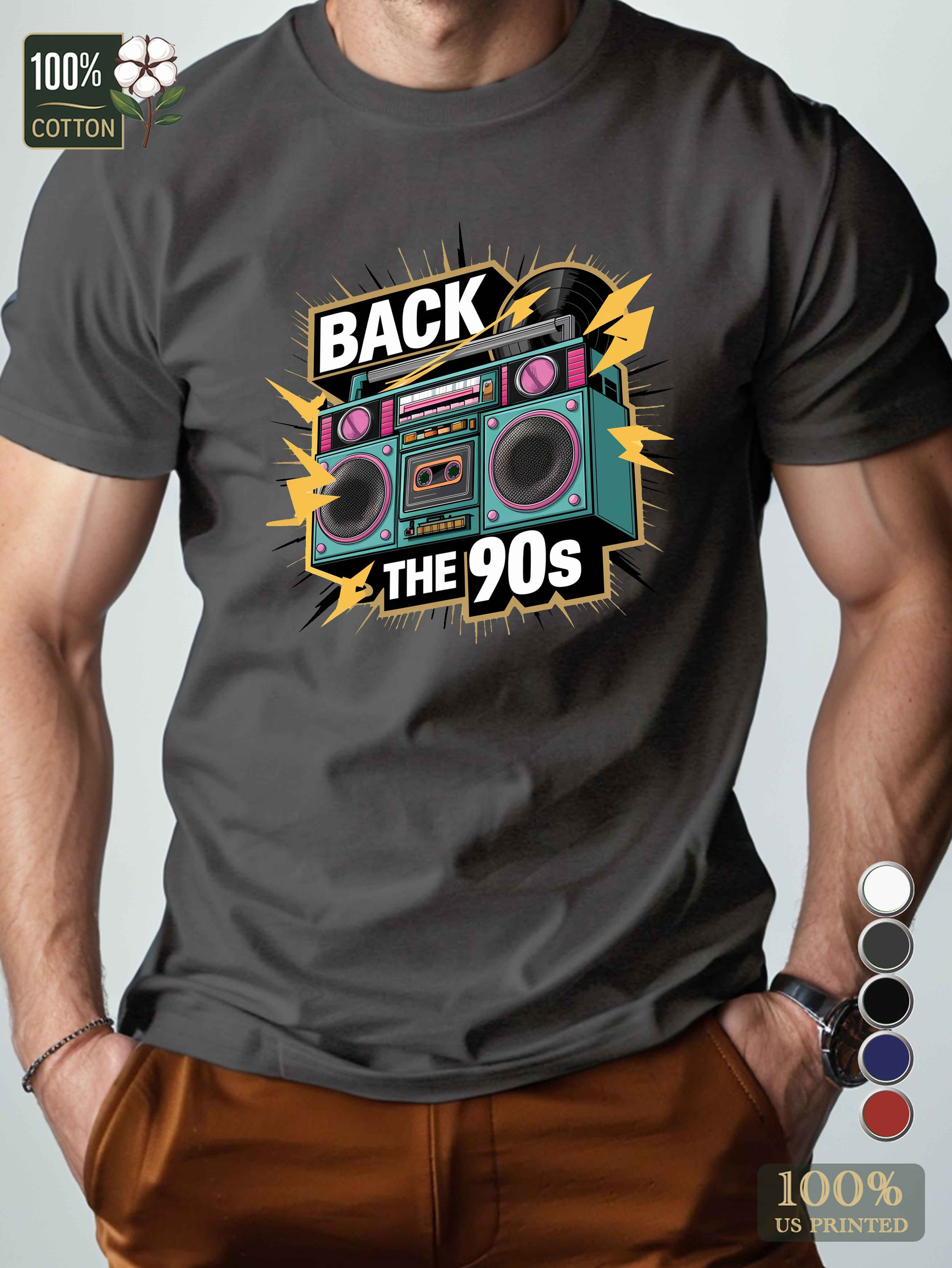 Retro styled boombox illustration Men's pure cotton Tshirt Comfort Fit