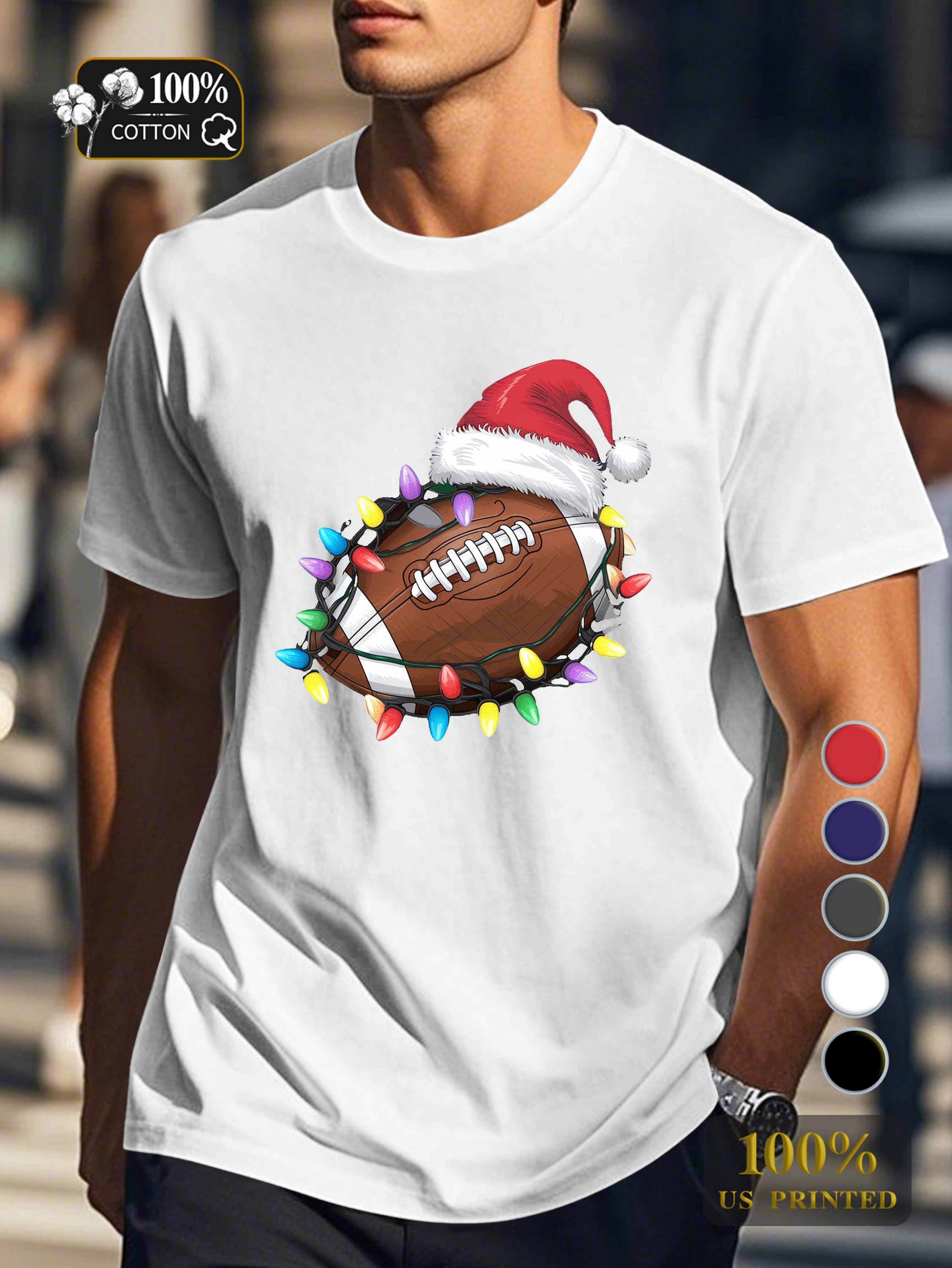football with Christmas lights Men's pure cotton Tshirt Comfort Fit