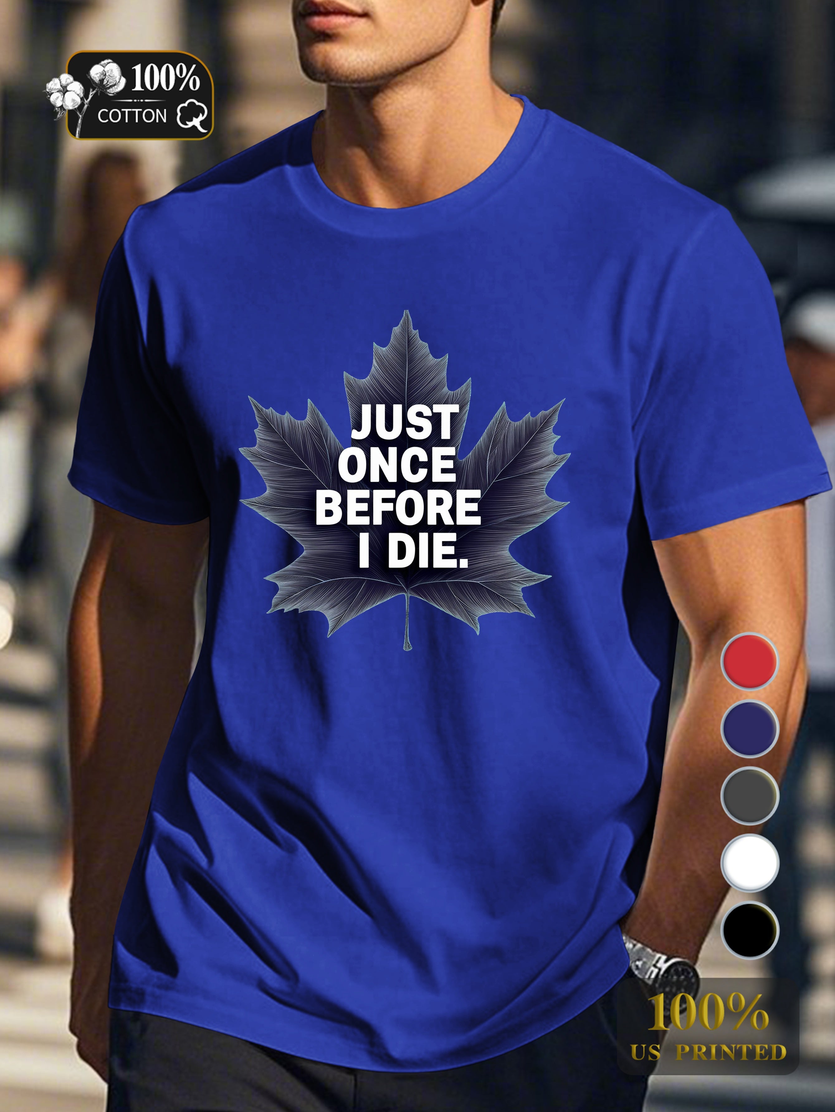 Illustration with bold maple leaf Men's pure cotton Tshirt Comfort Fit