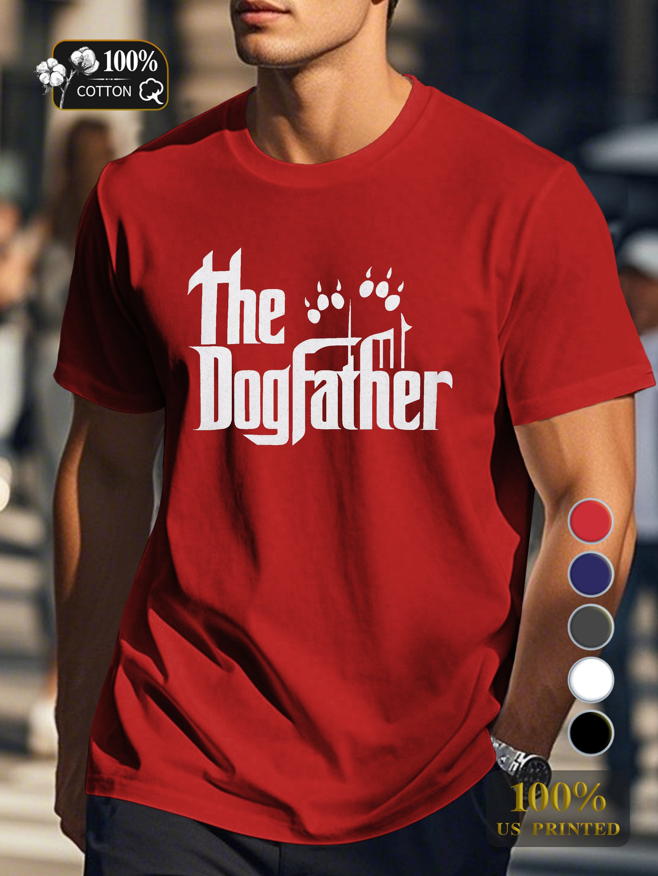 The Dogfather with paw prints Men's pure cotton Tshirt Comfort Fit
