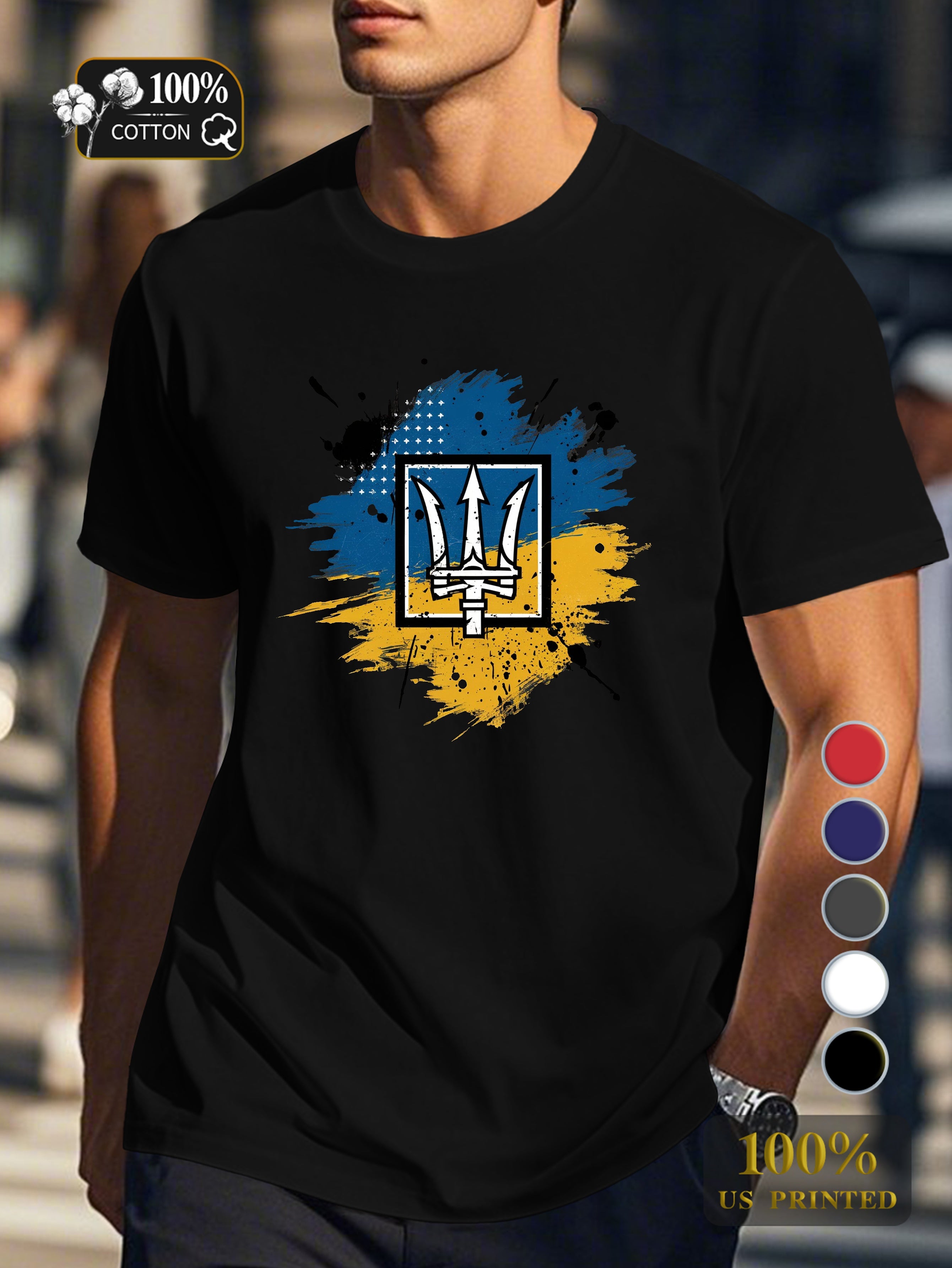 Trident emblem illustration Men's pure cotton Tshirt Comfort Fit