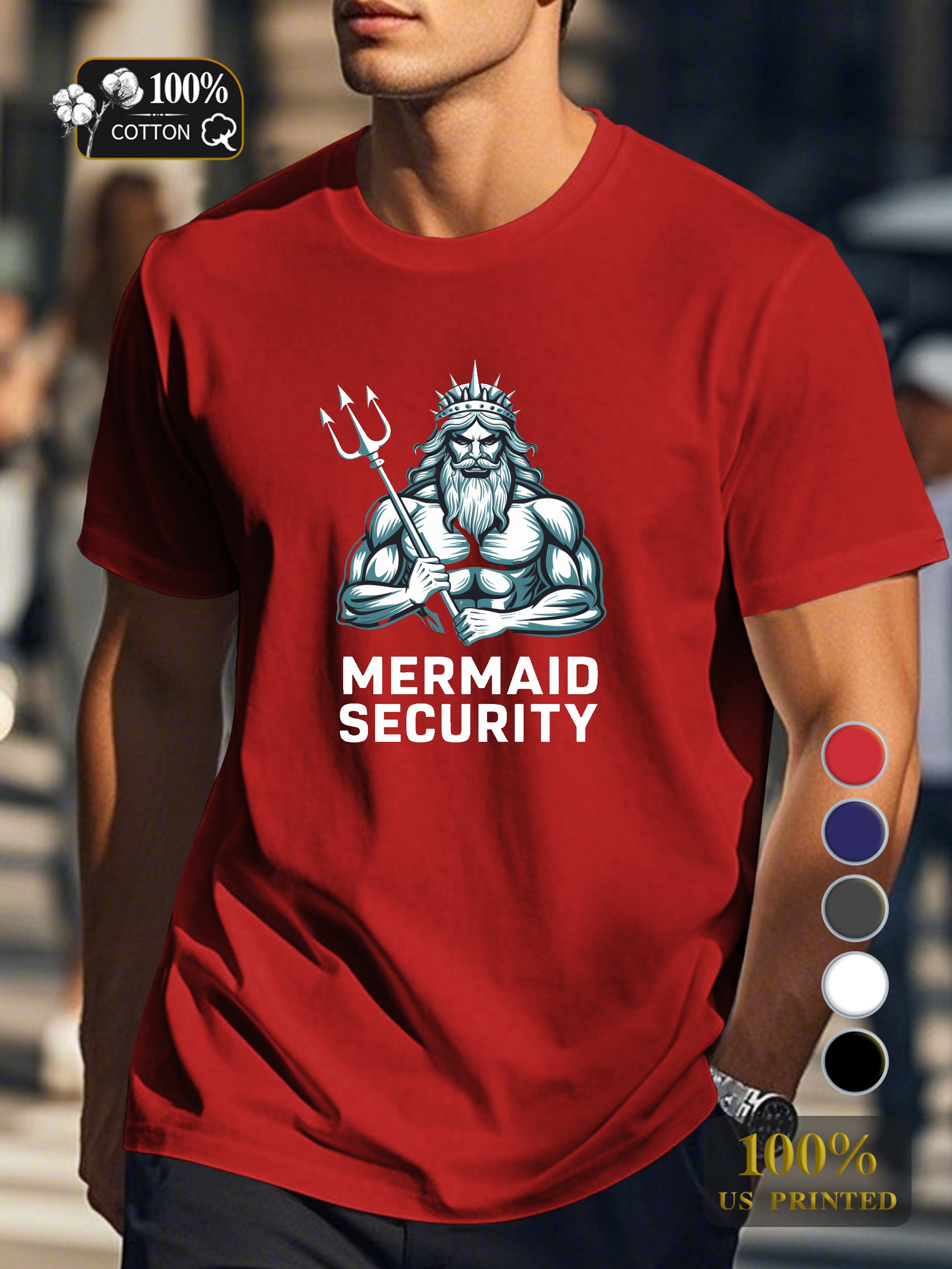 Poseidon with trident Men's pure cotton Tshirt Comfort Fit