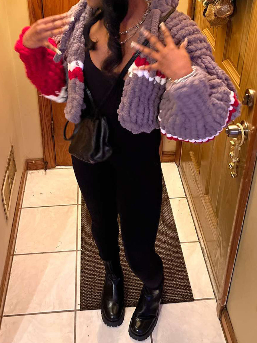 Fashion Hooded Knitted Cropped Cardigan