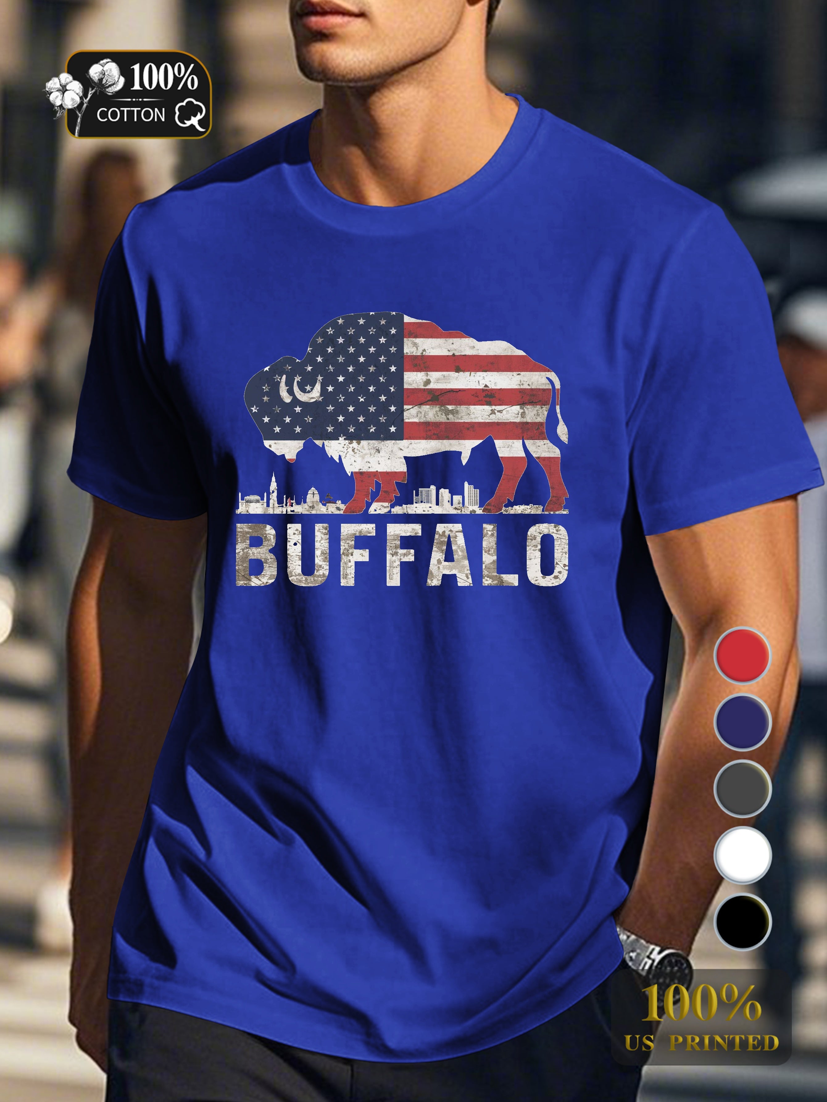 Patriotic buffalo design Men's pure cotton Tshirt Comfort Fit