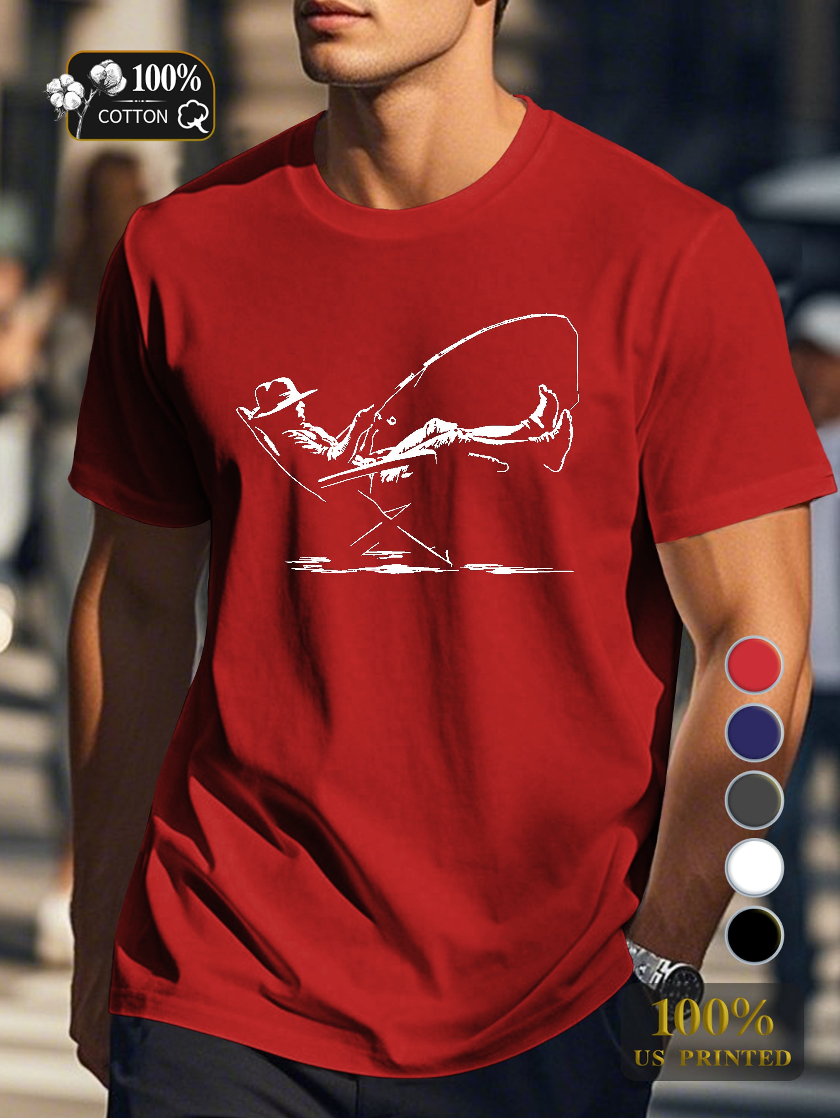 serene fishing scene Men's pure cotton Tshirt Comfort Fit