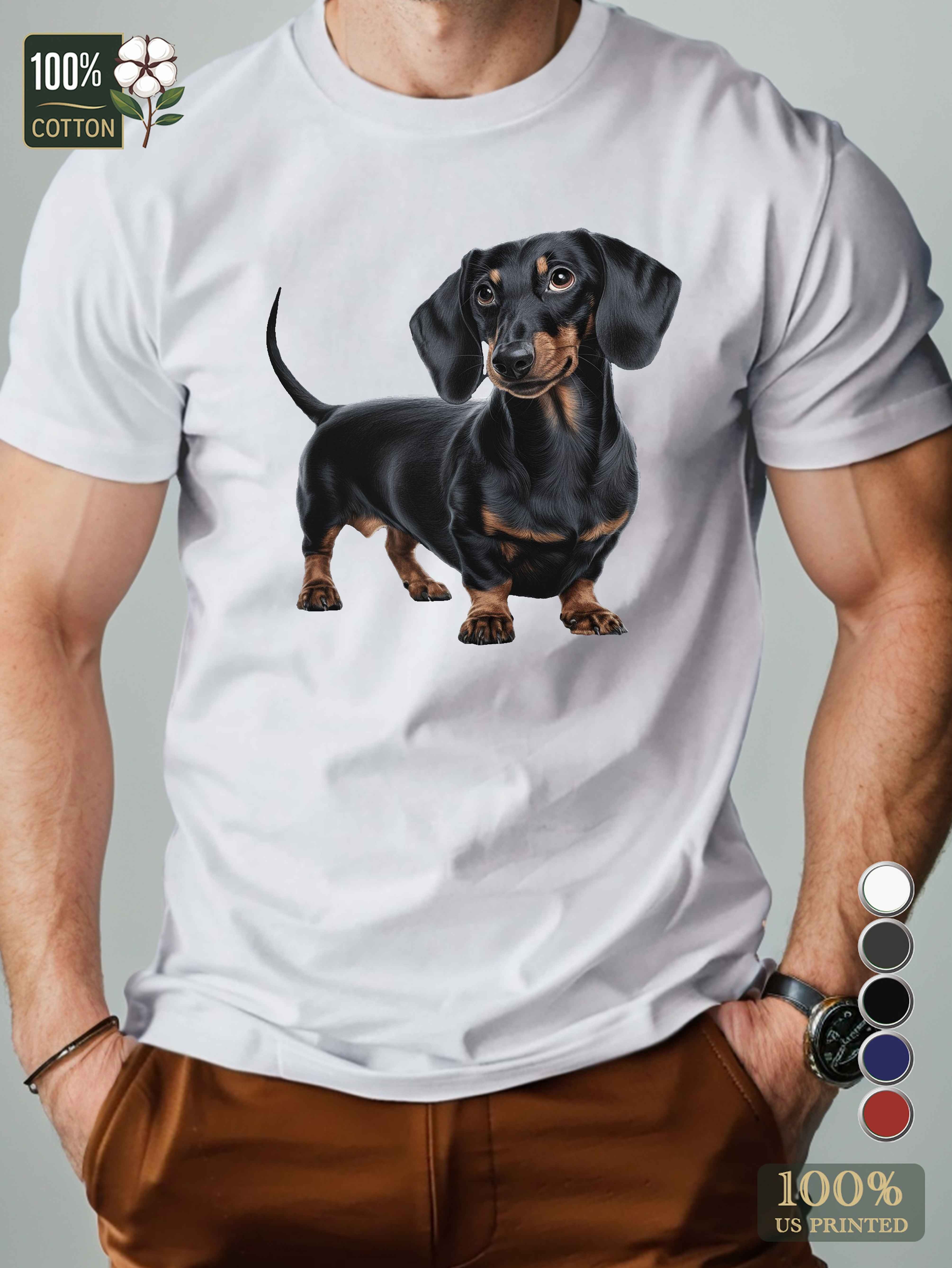 black Dachshund dog illustration Men's pure cotton Tshirt Comfort Fit