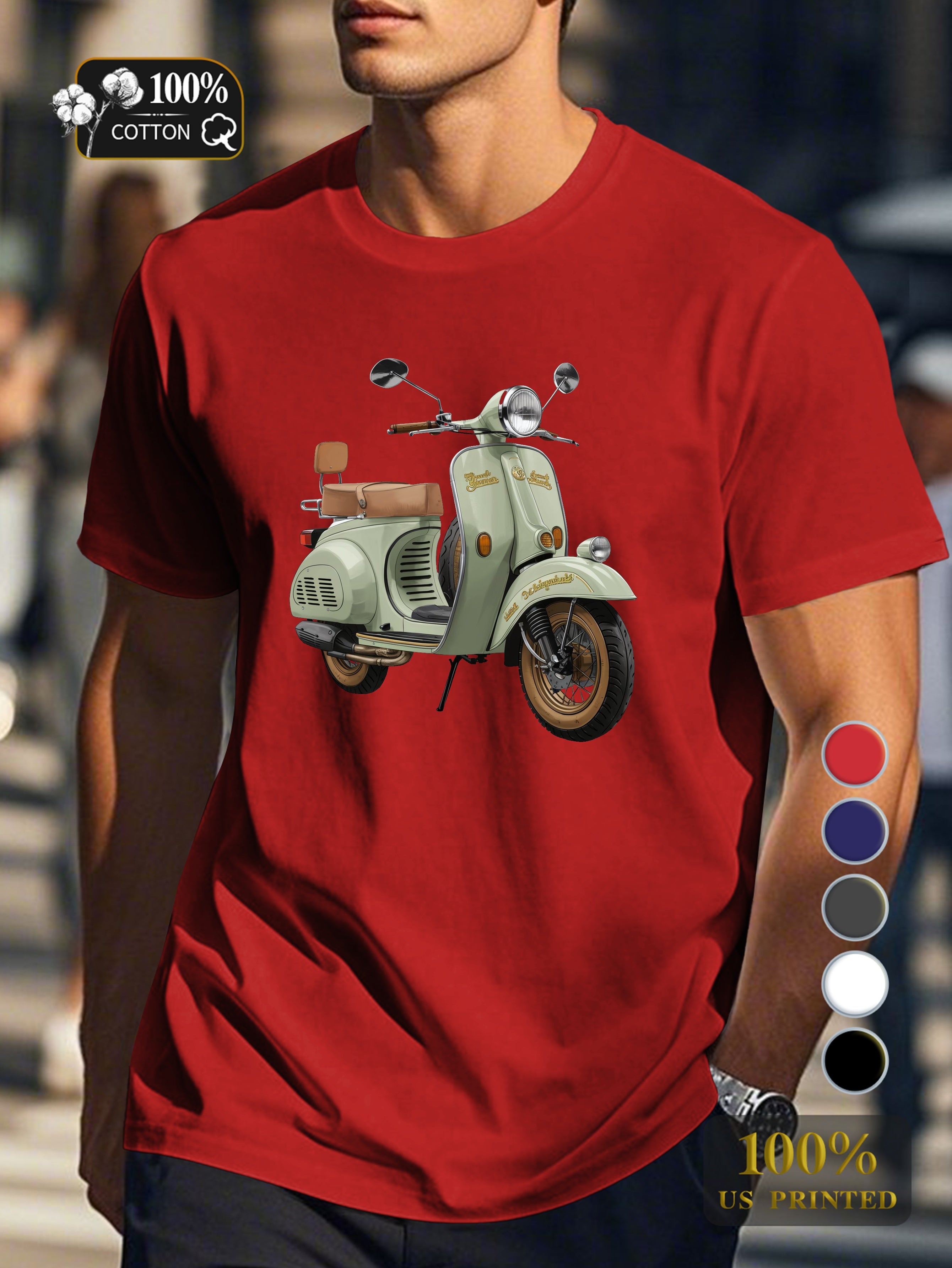 Classic scooter illustration Men's pure cotton Tshirt Comfort Fit