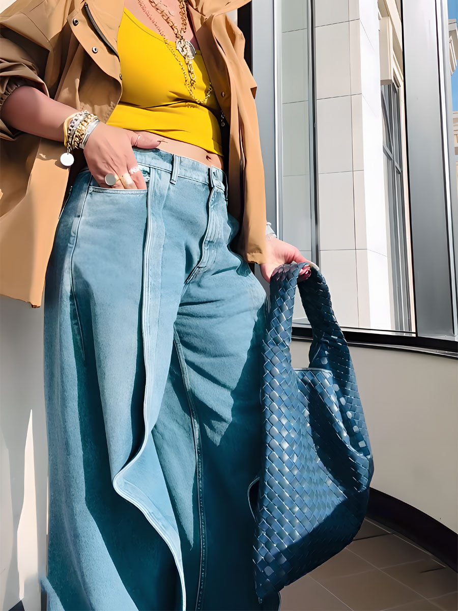 Lapped Seams At Front Wide-leg Jeans