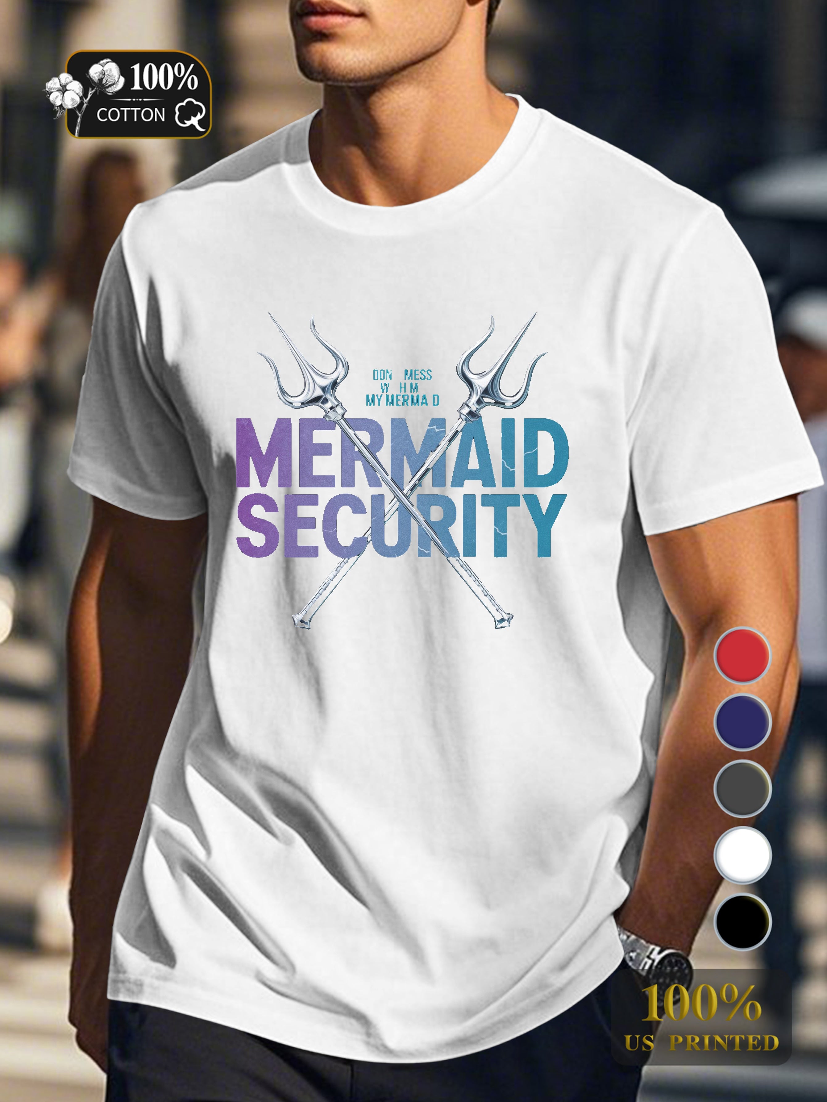 MERMAID SECURITY with tridents Men's pure cotton Tshirt Comfort Fit